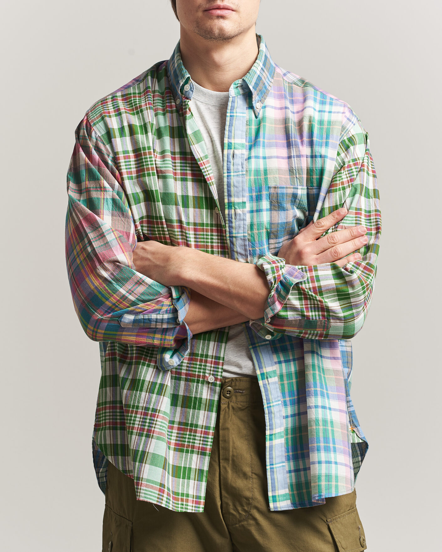 Herr | Skjortor | BEAMS PLUS | Patchwork Madras Shirt Multicolour