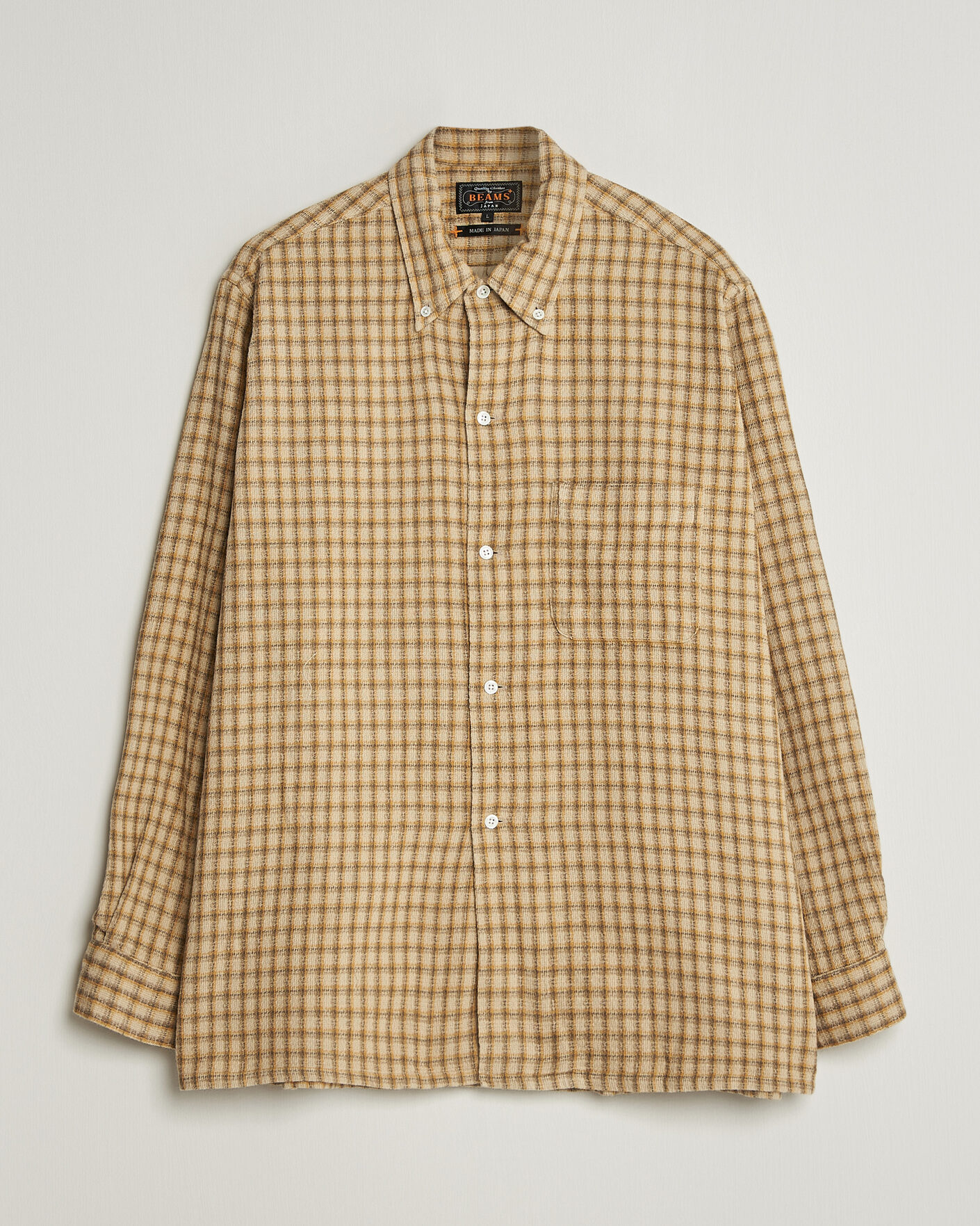 Herr | Skjortor | BEAMS PLUS | Panama Plaid Button Down Shirt Beige