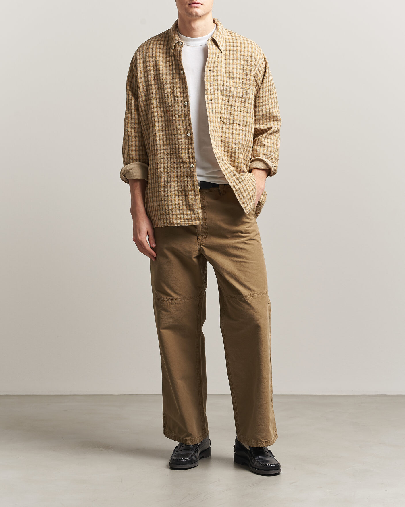 Herr | Skjortor | BEAMS PLUS | Panama Plaid Button Down Shirt Beige