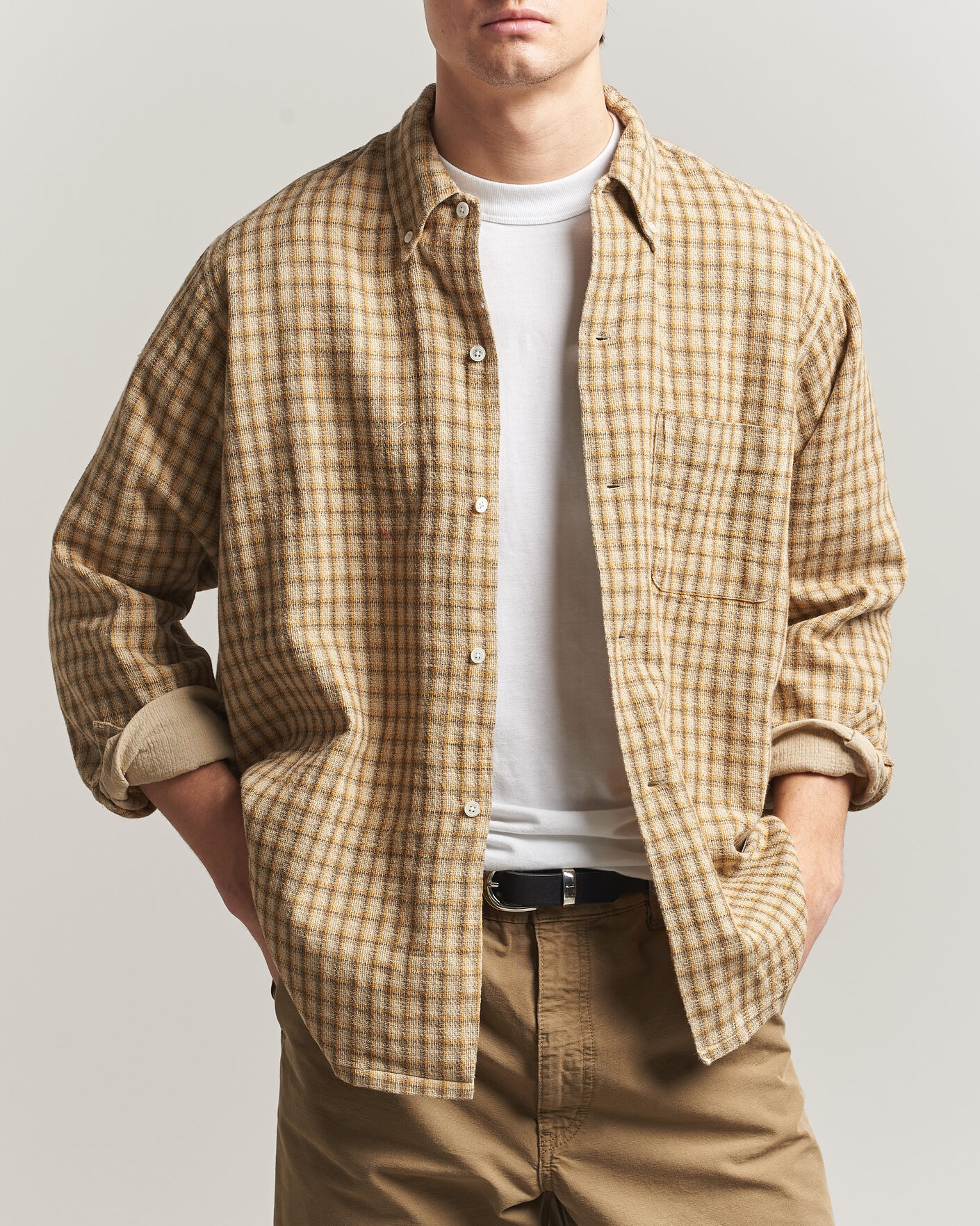 Herr | Skjortor | BEAMS PLUS | Panama Plaid Button Down Shirt Beige