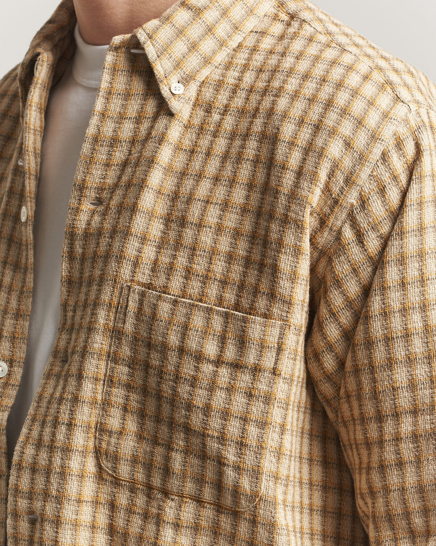 Herr | Skjortor | BEAMS PLUS | Panama Plaid Button Down Shirt Beige