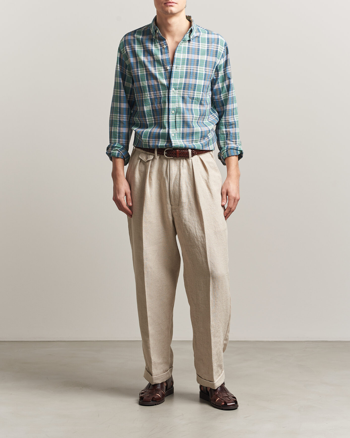 Herr | Skjortor | BEAMS PLUS | Madras Button Down Shirt Blue