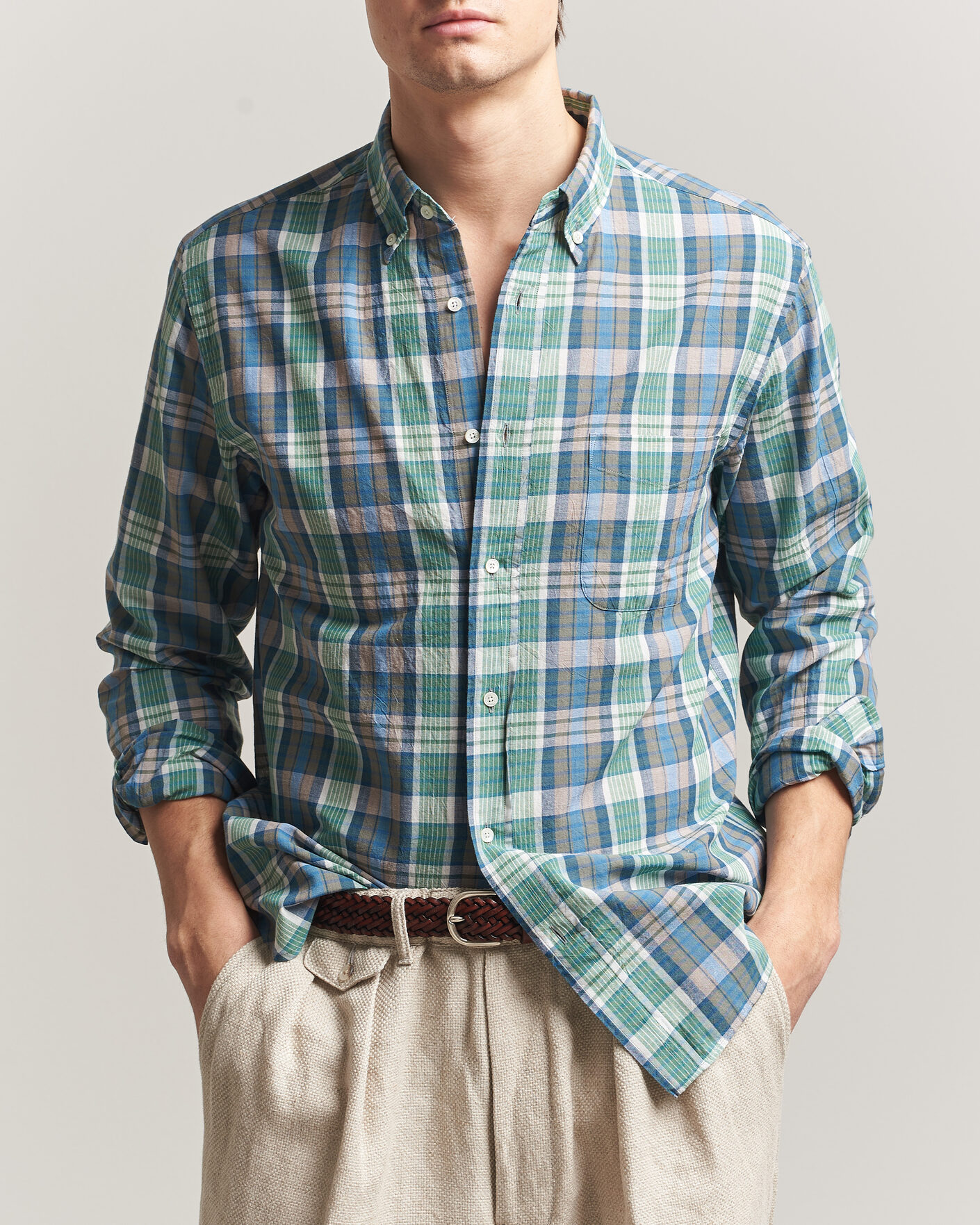 Herr | Skjortor | BEAMS PLUS | Madras Button Down Shirt Blue