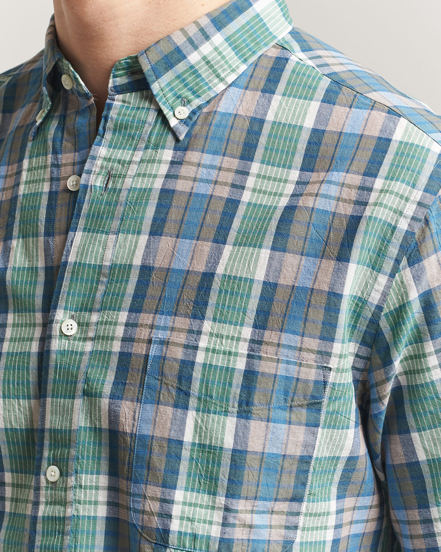 Herr | Skjortor | BEAMS PLUS | Madras Button Down Shirt Blue