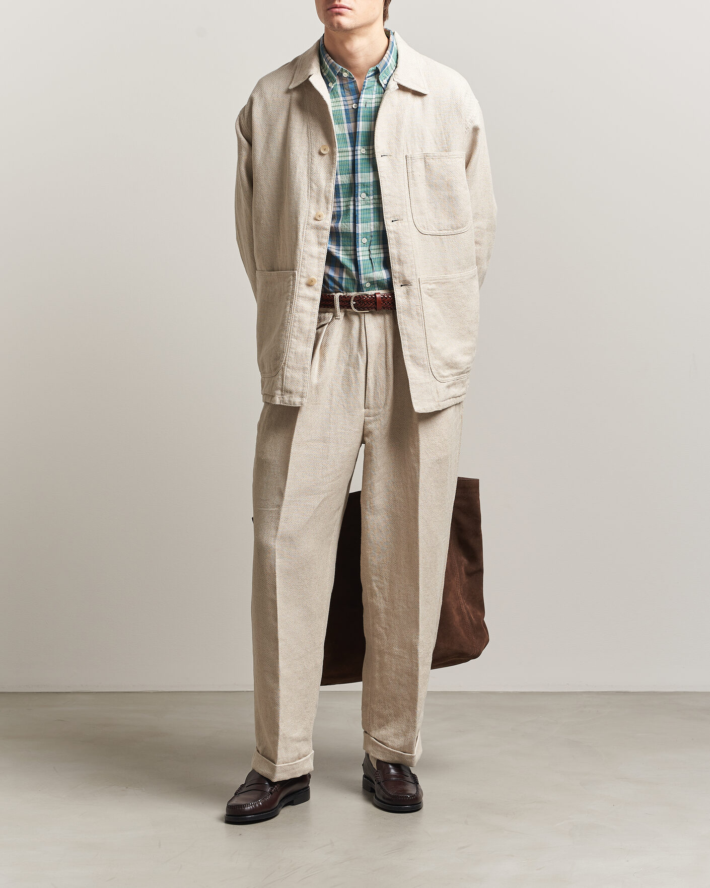 Herr | Byxor | BEAMS PLUS | Cotton/Linen Pleated Trousers Off White