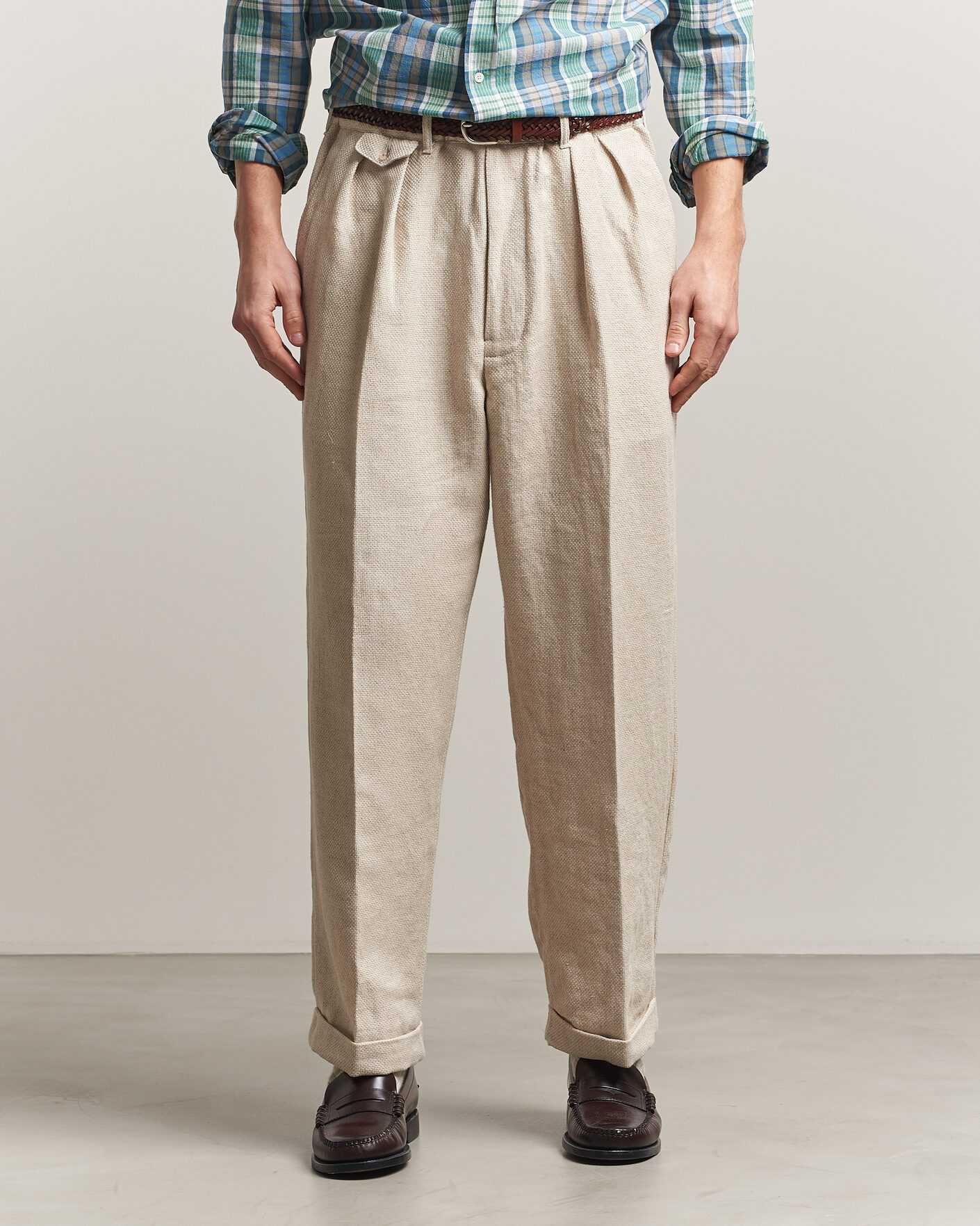 Herr | Byxor | BEAMS PLUS | Cotton/Linen Pleated Trousers Off White