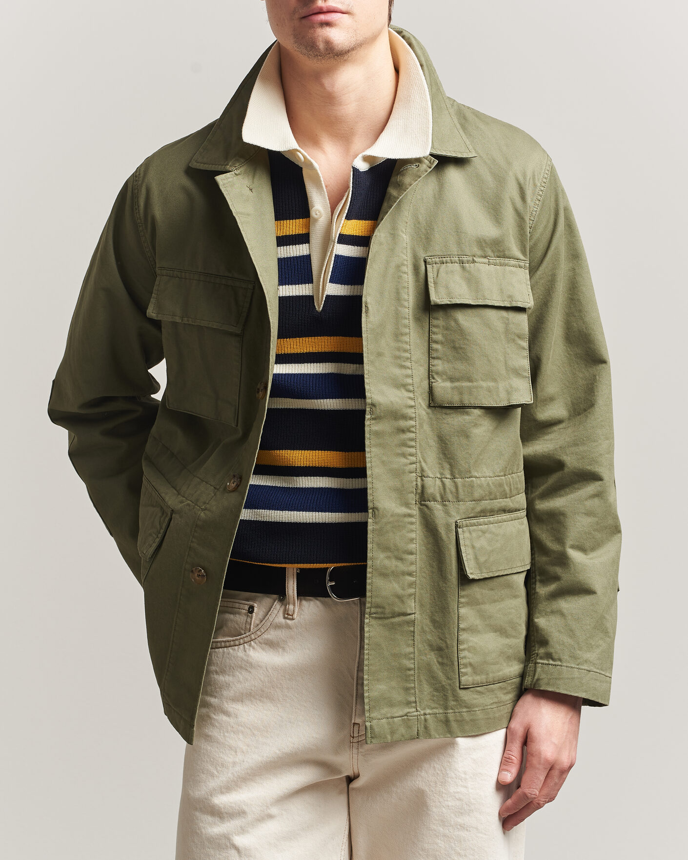 Herr | Jackor | Baracuta | Washed Cotton Twill Field Shacket Lichen Green