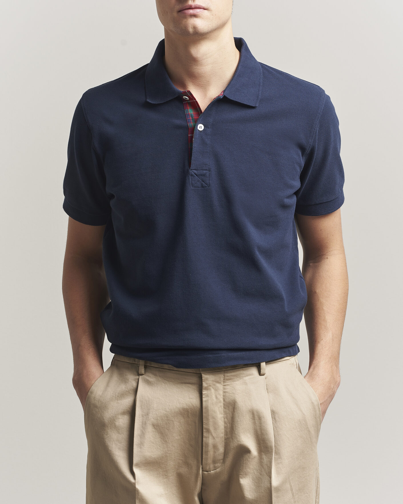 Herr | Pikéer | Baracuta | Tartan Placket Piquet Polo Navy
