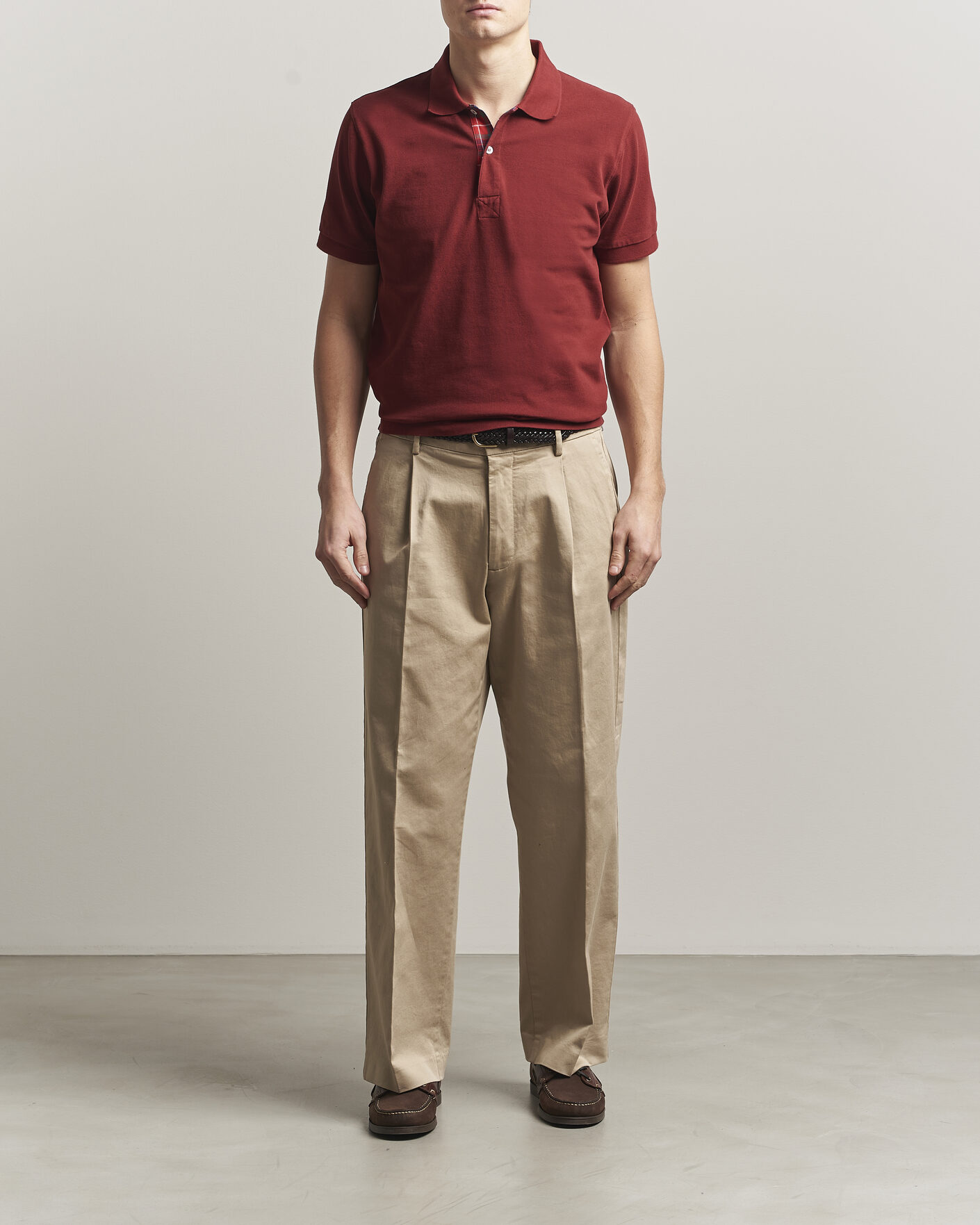 Herr | Pikéer | Baracuta | Tartan Placket Piquet Polo Oxblood