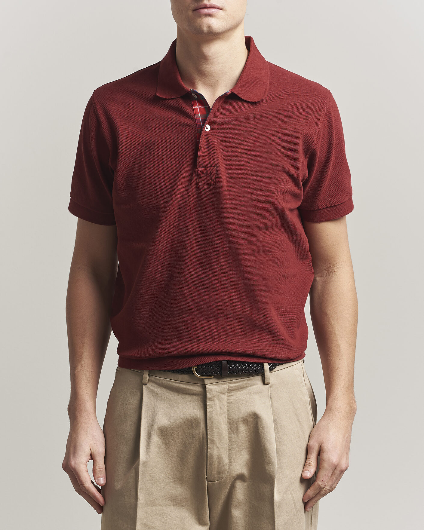 Herr | Pikéer | Baracuta | Tartan Placket Piquet Polo Oxblood