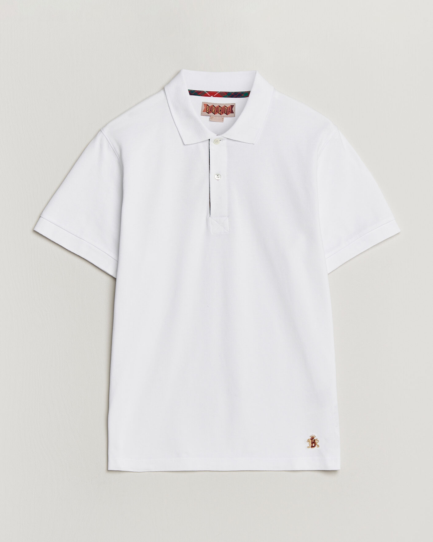 Herr | Pikéer | Baracuta | Tartan Placket Piquet Polo Bone White
