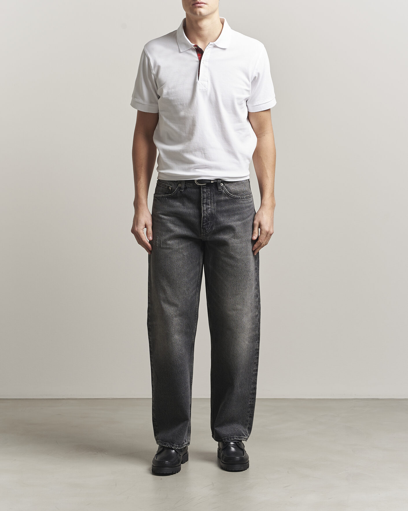Herr | Pikéer | Baracuta | Tartan Placket Piquet Polo Bone White