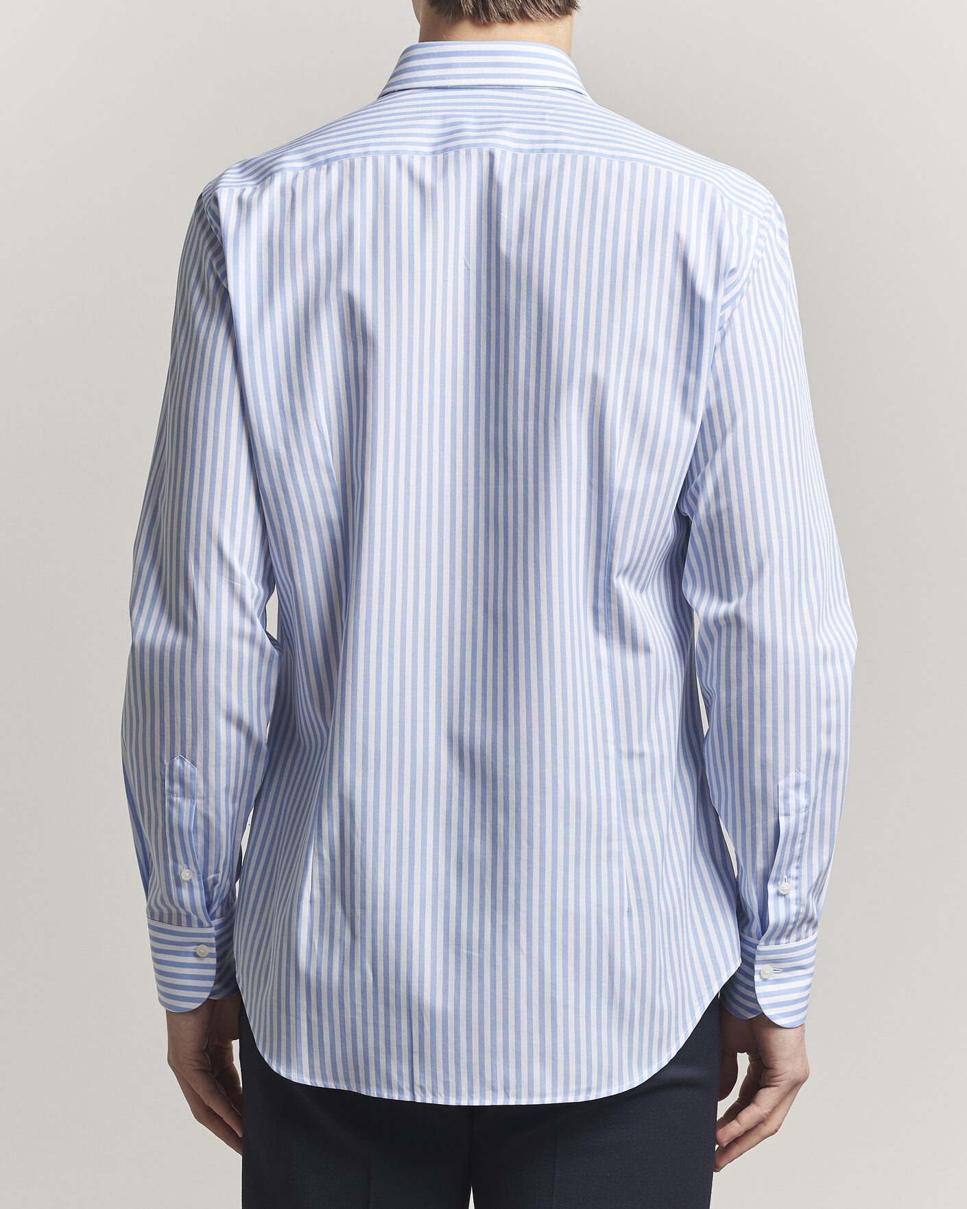Herr | Skjortor | Grigio | Cotton Poplin Dress Shirt Light Blue Stripe