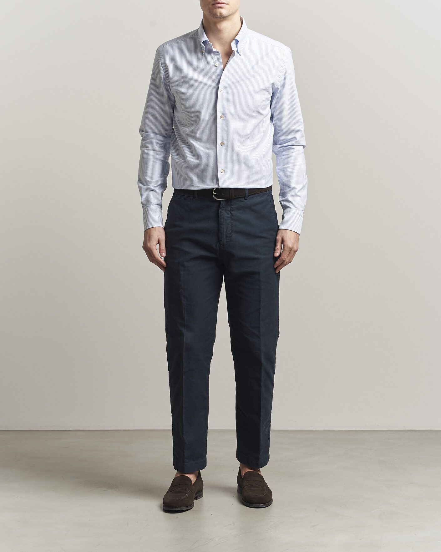 Herr | Skjortor | Grigio | Oxford Button Down Shirt Light Blue Stripe