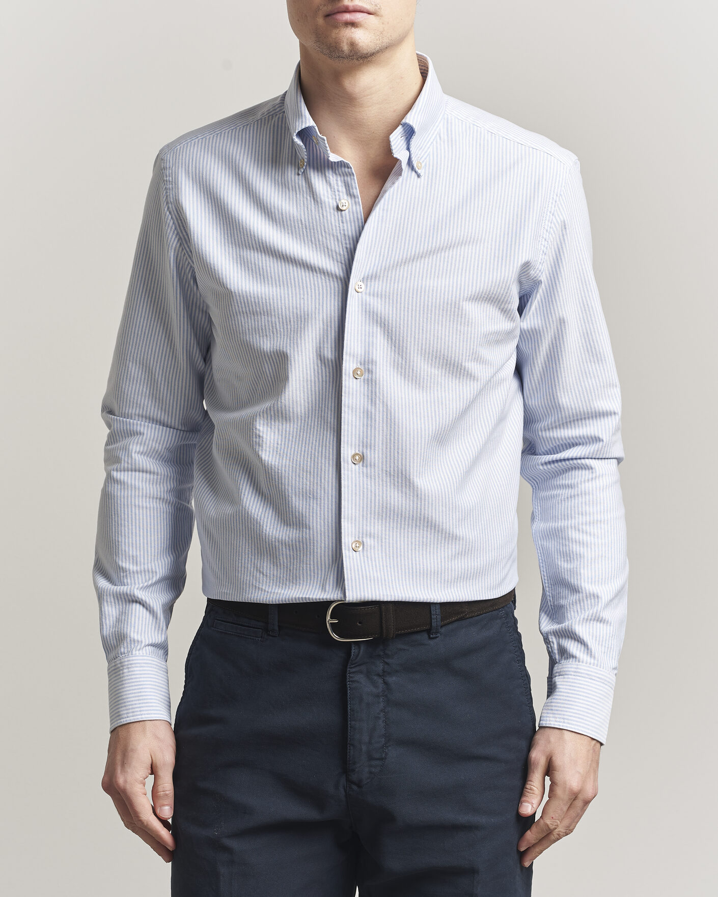 Herr | Skjortor | Grigio | Oxford Button Down Shirt Light Blue Stripe