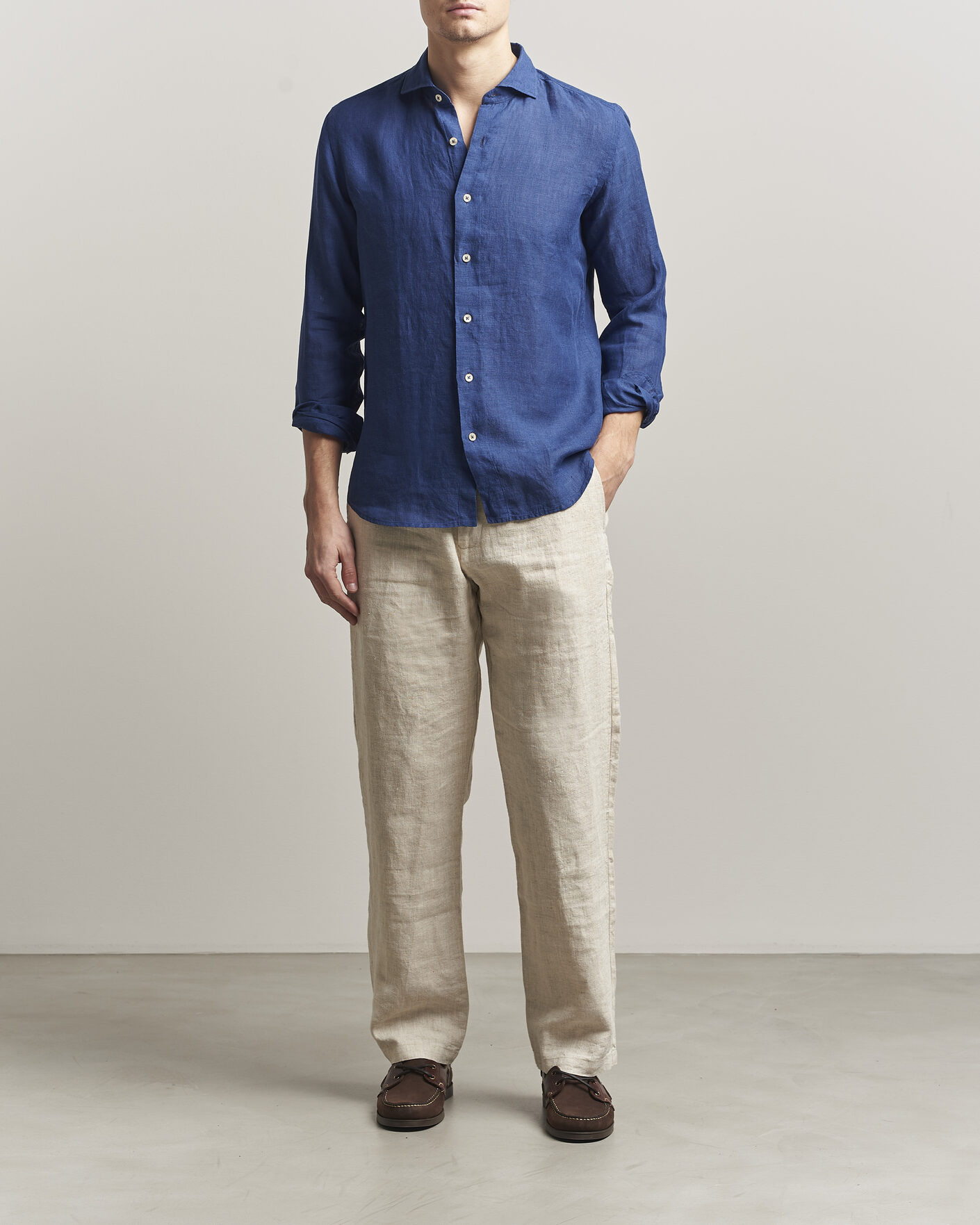Herr | Skjortor | Grigio | Washed Linen Shirt Navy