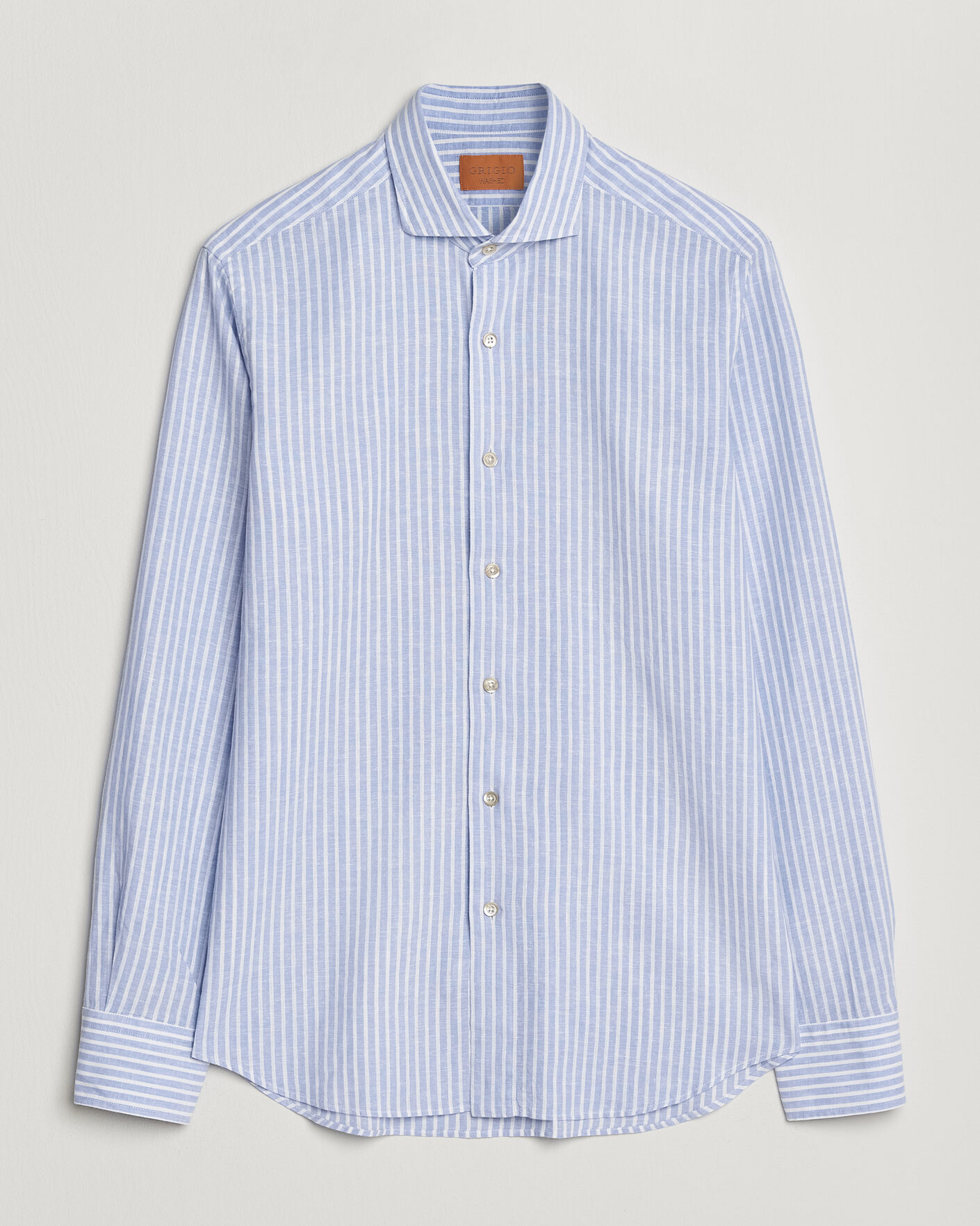 Herr | Skjortor | Grigio | Washed Cotton/Linen Shirt Blue Stripe