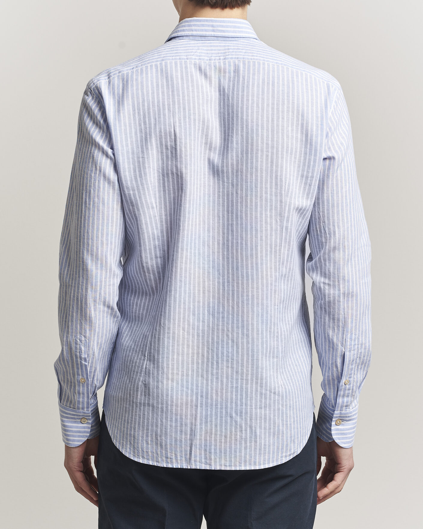 Herr | Skjortor | Grigio | Washed Cotton/Linen Shirt Blue Stripe