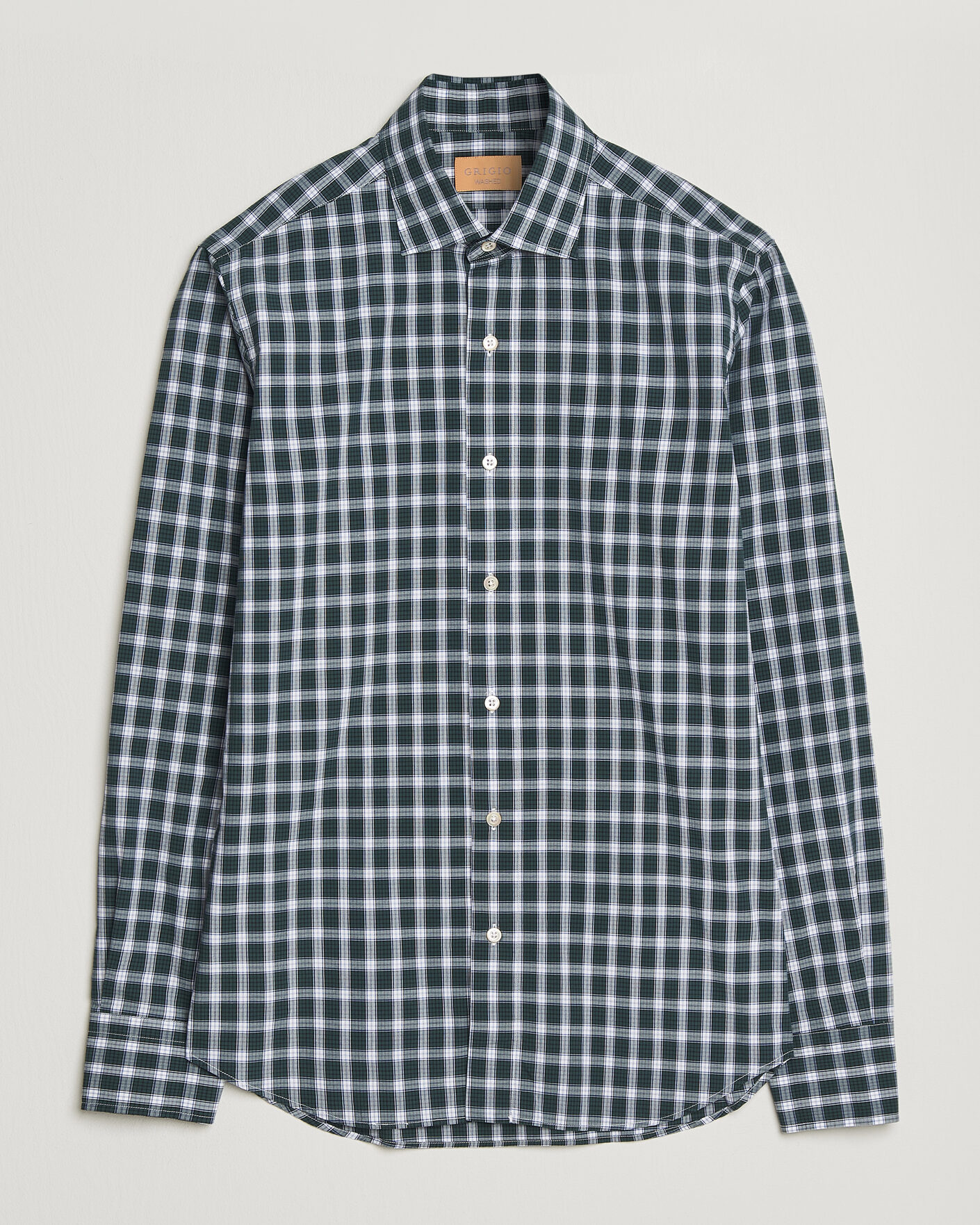 Herr | Skjortor | Grigio | Washed Casual Shirt Green Check