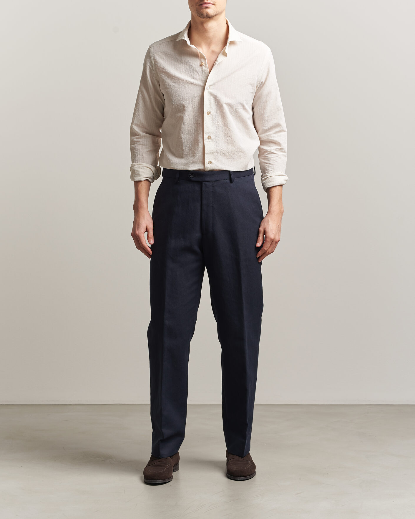 Herr | Skjortor | Grigio | Cotton/Linen Seersucker Shirt Off White