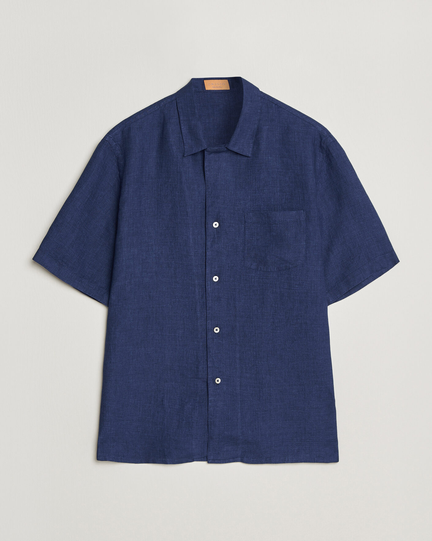 Herr | Skjortor | Grigio | Linen Camp Collar Shirt Navy