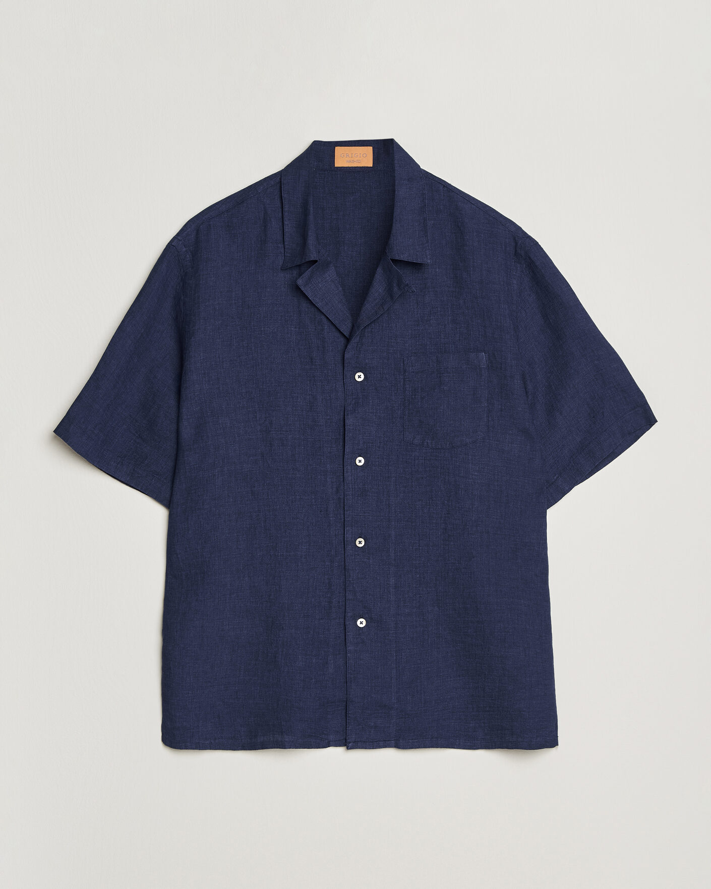 Herr | Skjortor | Grigio | Linen Camp Collar Shirt Navy
