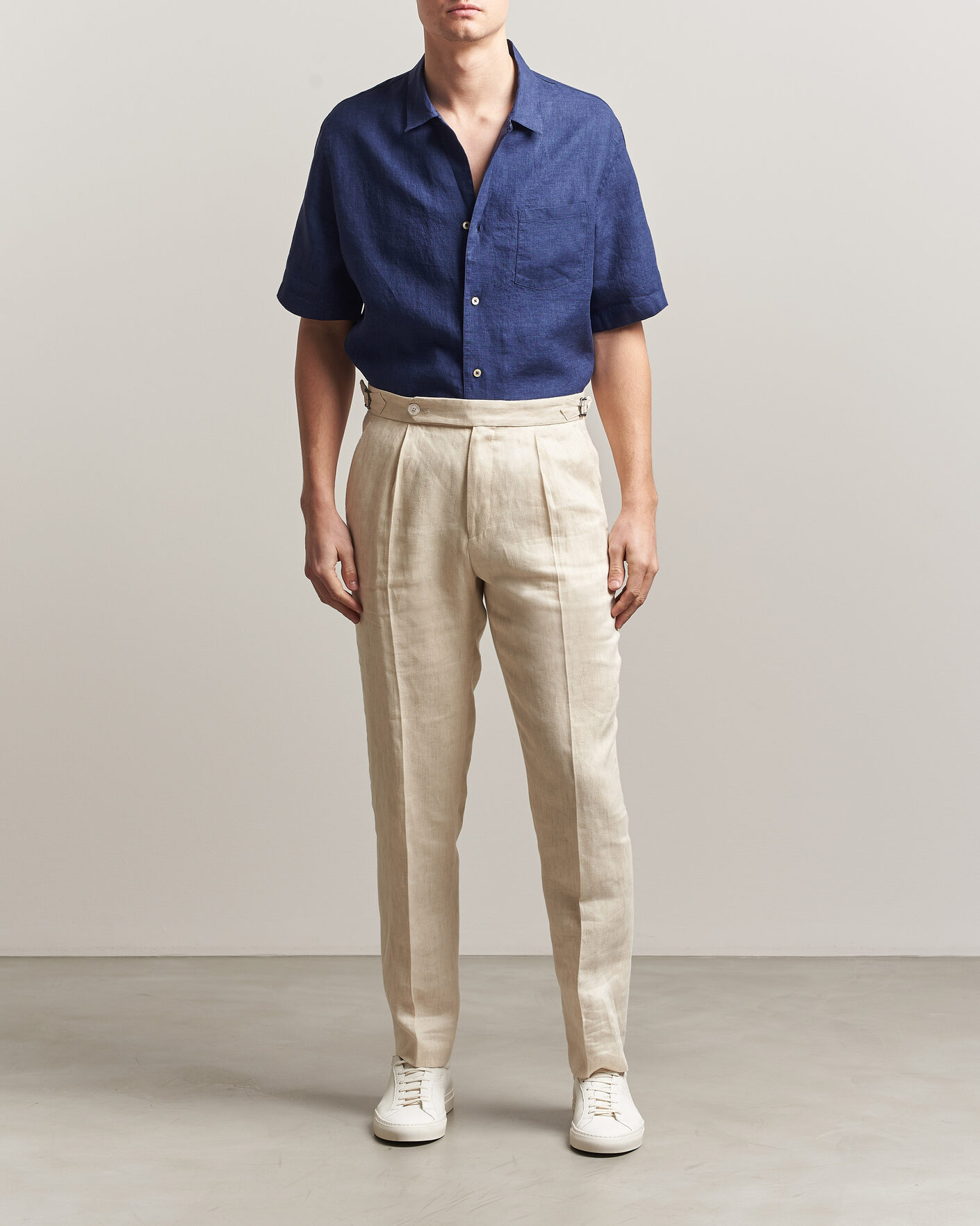 Herr | Skjortor | Grigio | Linen Camp Collar Shirt Navy