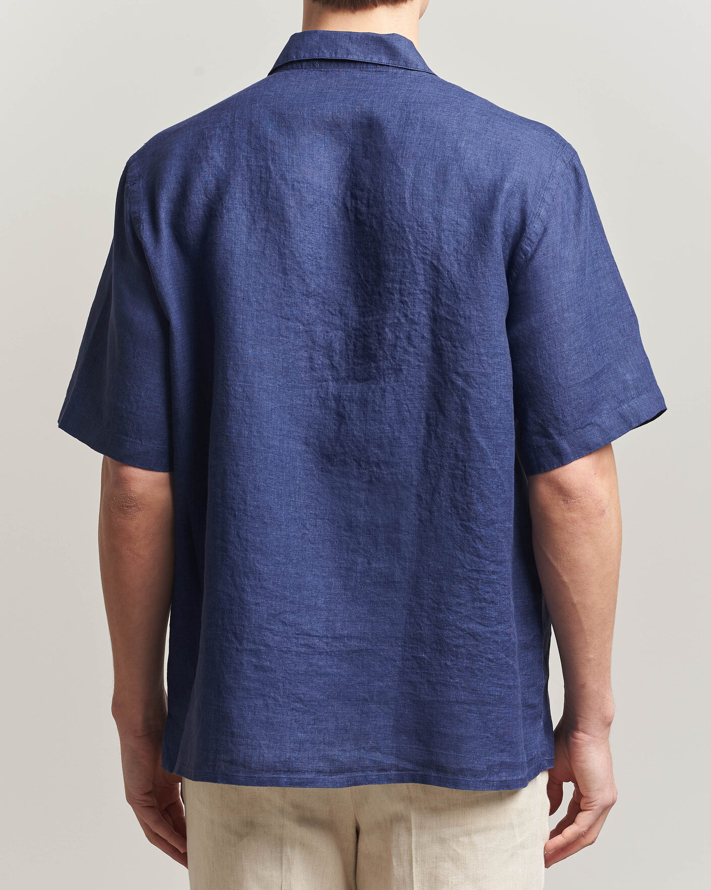 Herr | Skjortor | Grigio | Linen Camp Collar Shirt Navy