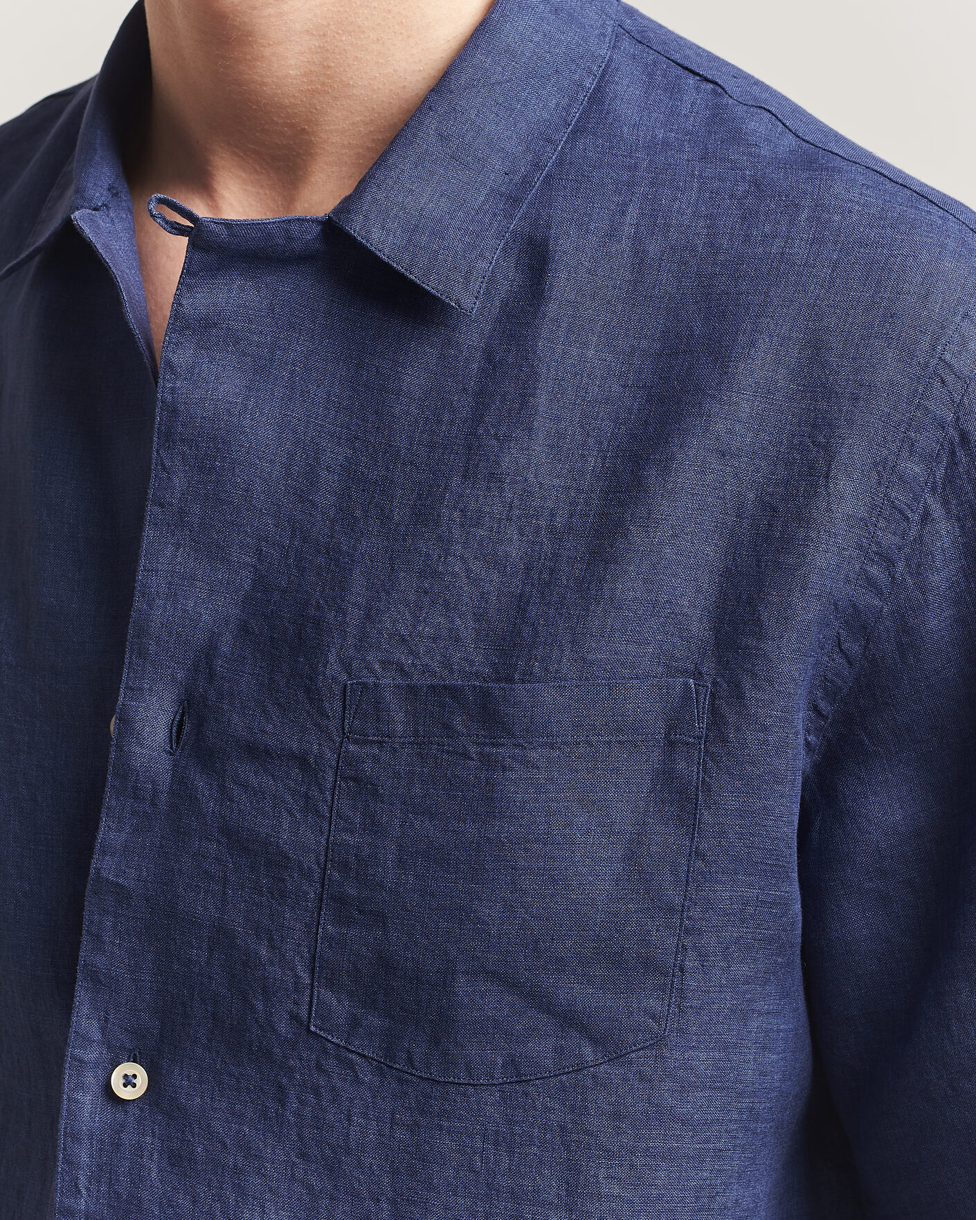 Herr | Skjortor | Grigio | Linen Camp Collar Shirt Navy