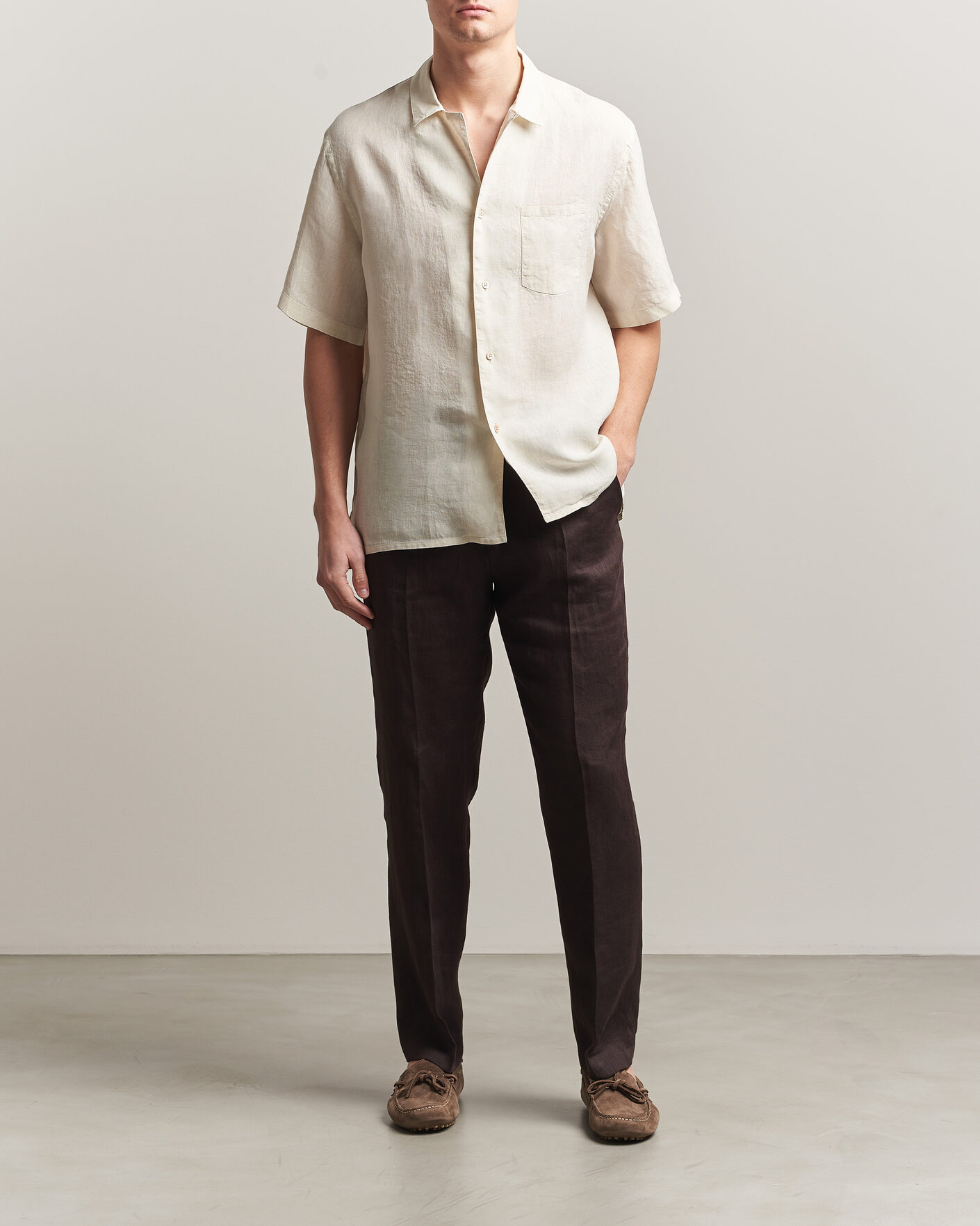Herr | Skjortor | Grigio | Linen Camp Collar Shirt White