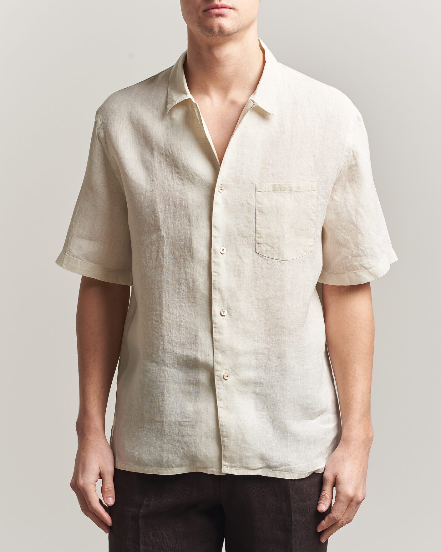 Herr | Skjortor | Grigio | Linen Camp Collar Shirt White