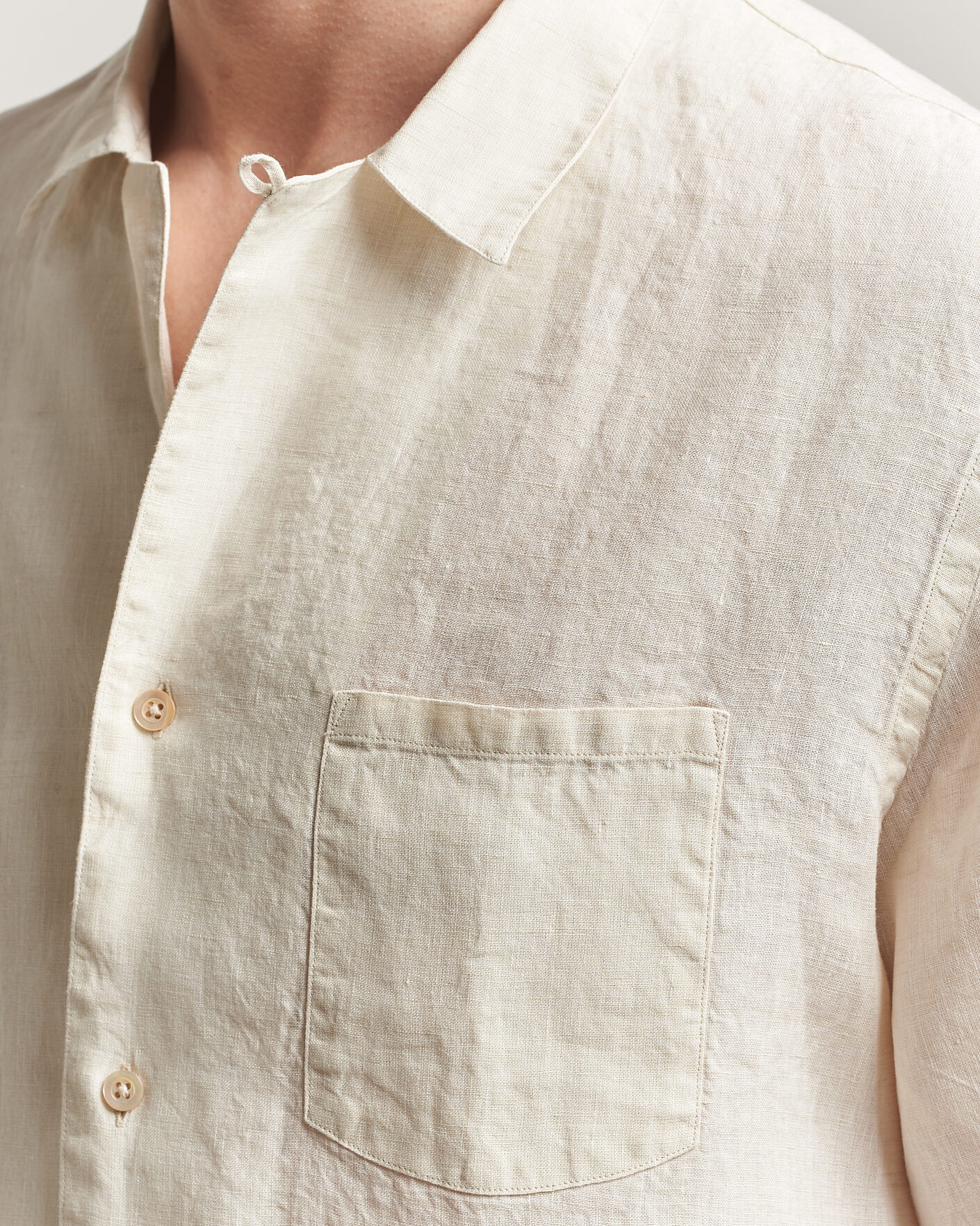 Herr | Skjortor | Grigio | Linen Camp Collar Shirt White