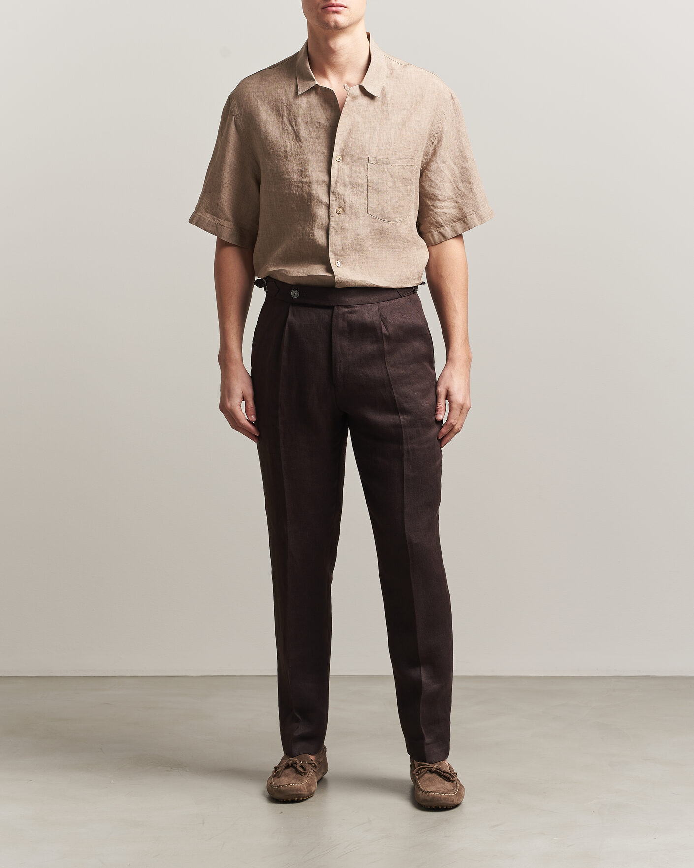 Herr | Skjortor | Grigio | Linen Camp Collar Shirt Brown