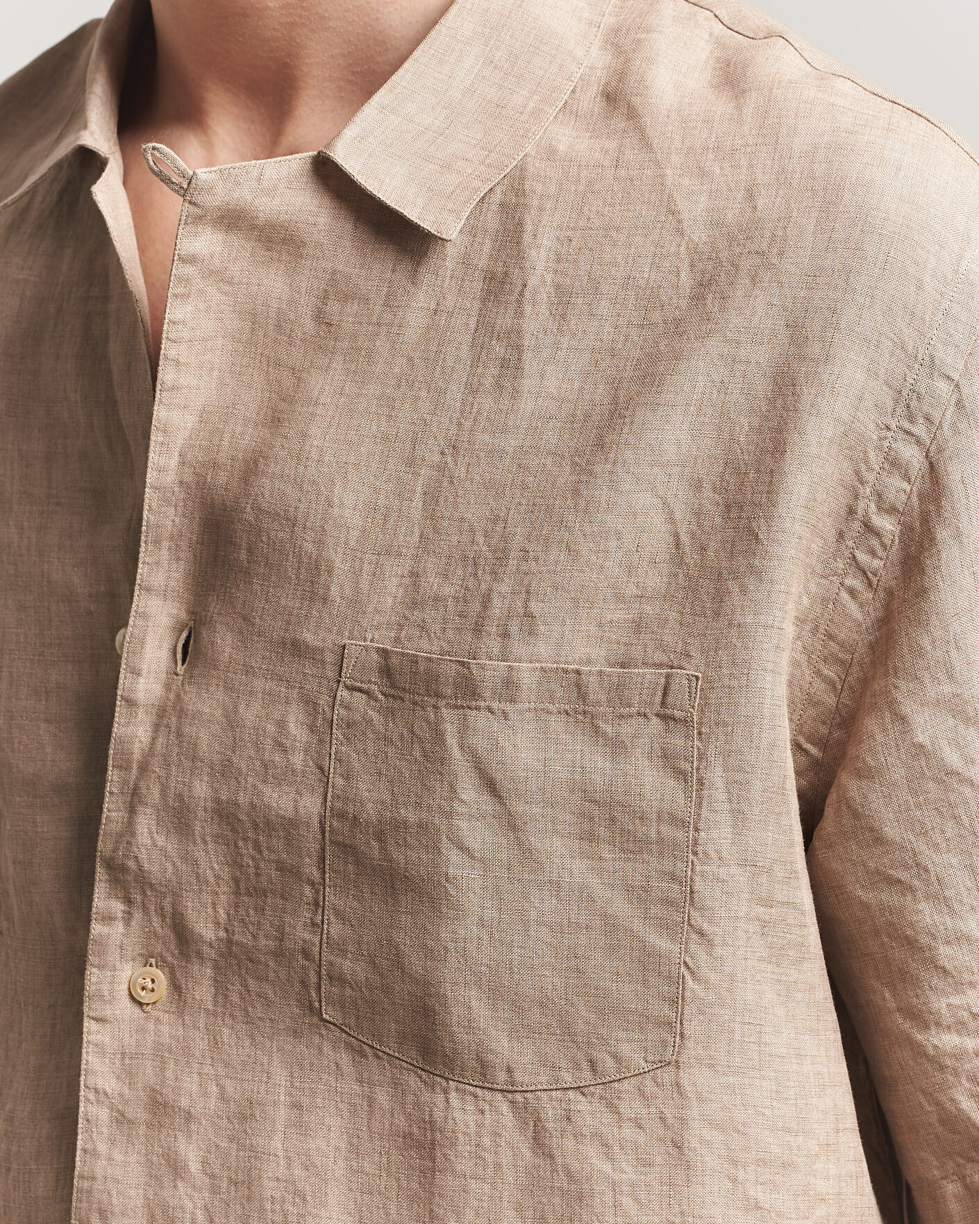 Herr | Skjortor | Grigio | Linen Camp Collar Shirt Brown