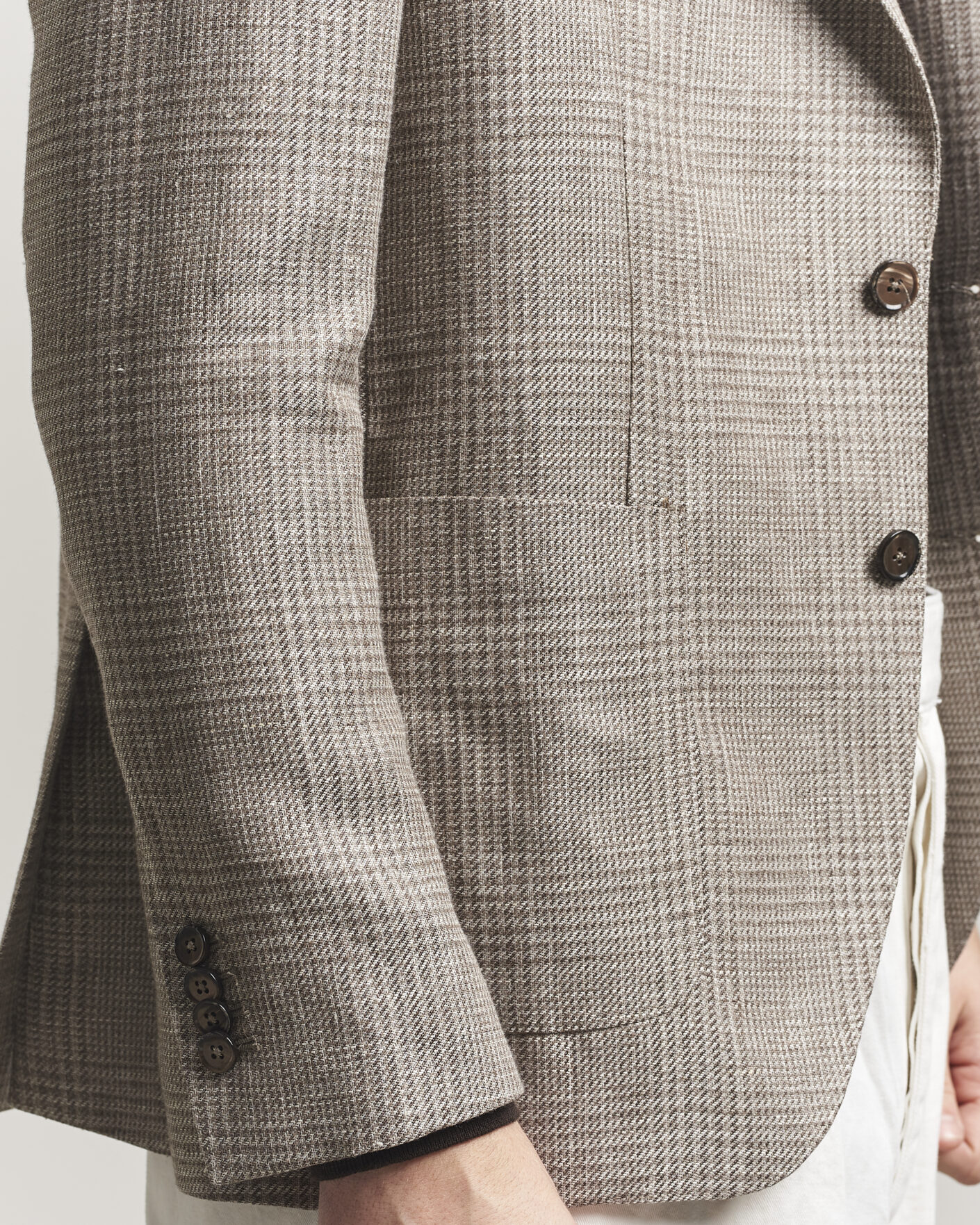 Herr | Kavajer | L.B.M. 1911 | Jack Regular Fit Linen/Wool Checked Blazer Taupe