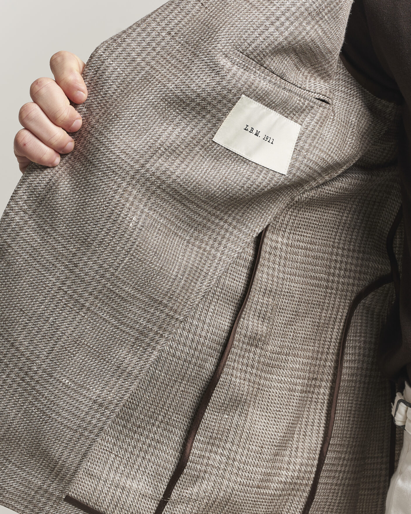 Herr | Kavajer | L.B.M. 1911 | Jack Regular Fit Linen/Wool Checked Blazer Taupe
