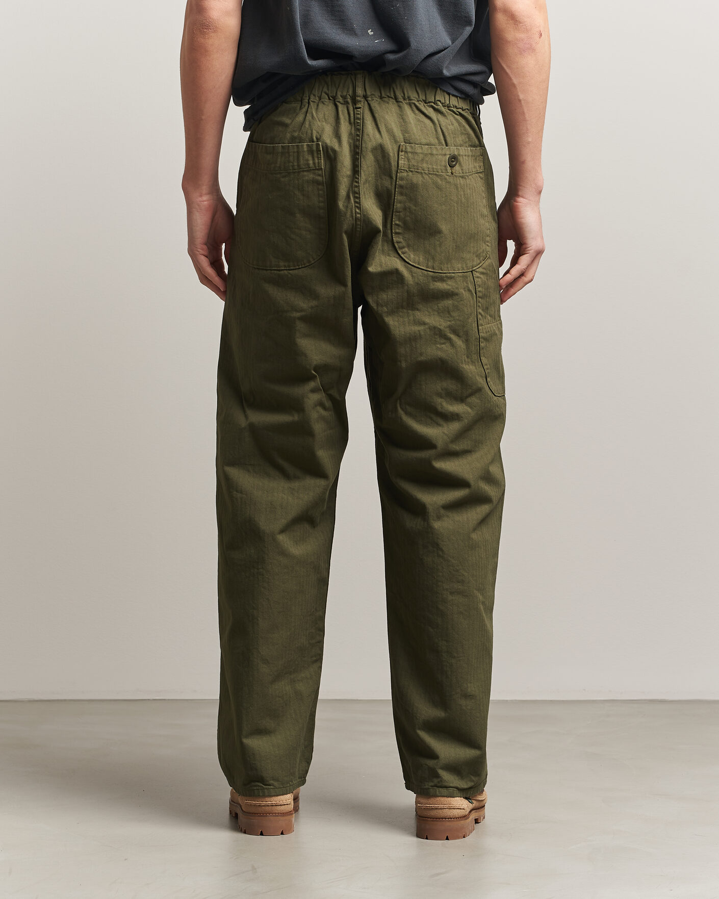 Herr | Byxor | orSlow | Wide Fit French Work Pants Army Green