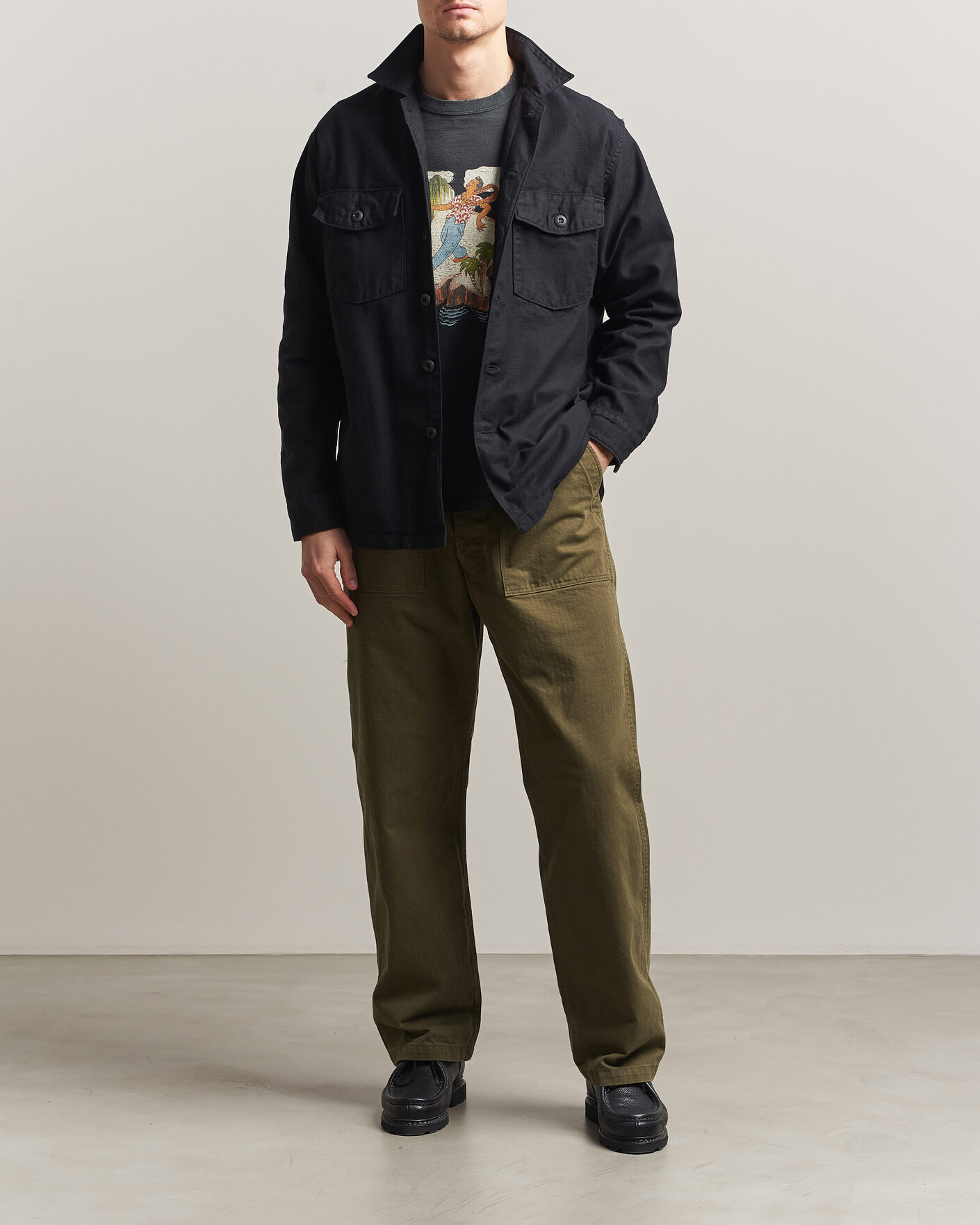 Herr | Byxor | orSlow | Vintage Fit Herringbone Fatigue Pants Army Green