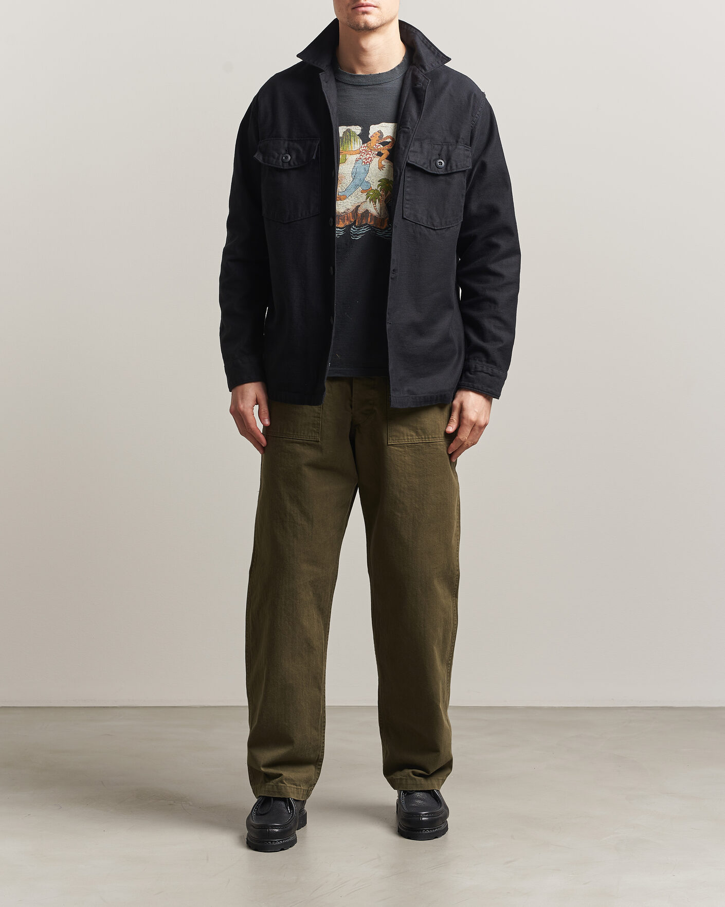 Herr | Skjortor | orSlow | Cotton Sateen US Army Overshirt Black