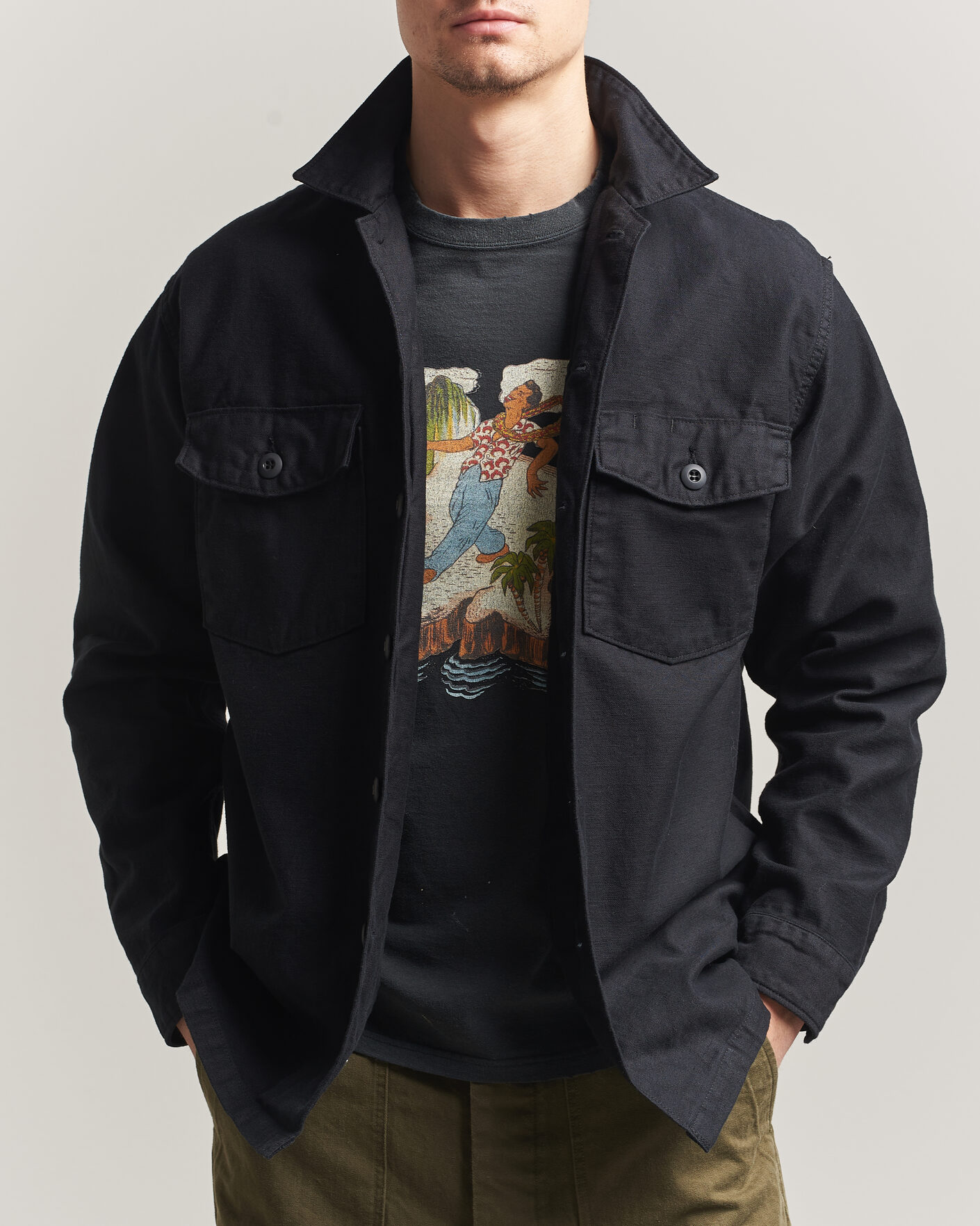 Herr | Skjortor | orSlow | Cotton Sateen US Army Overshirt Black