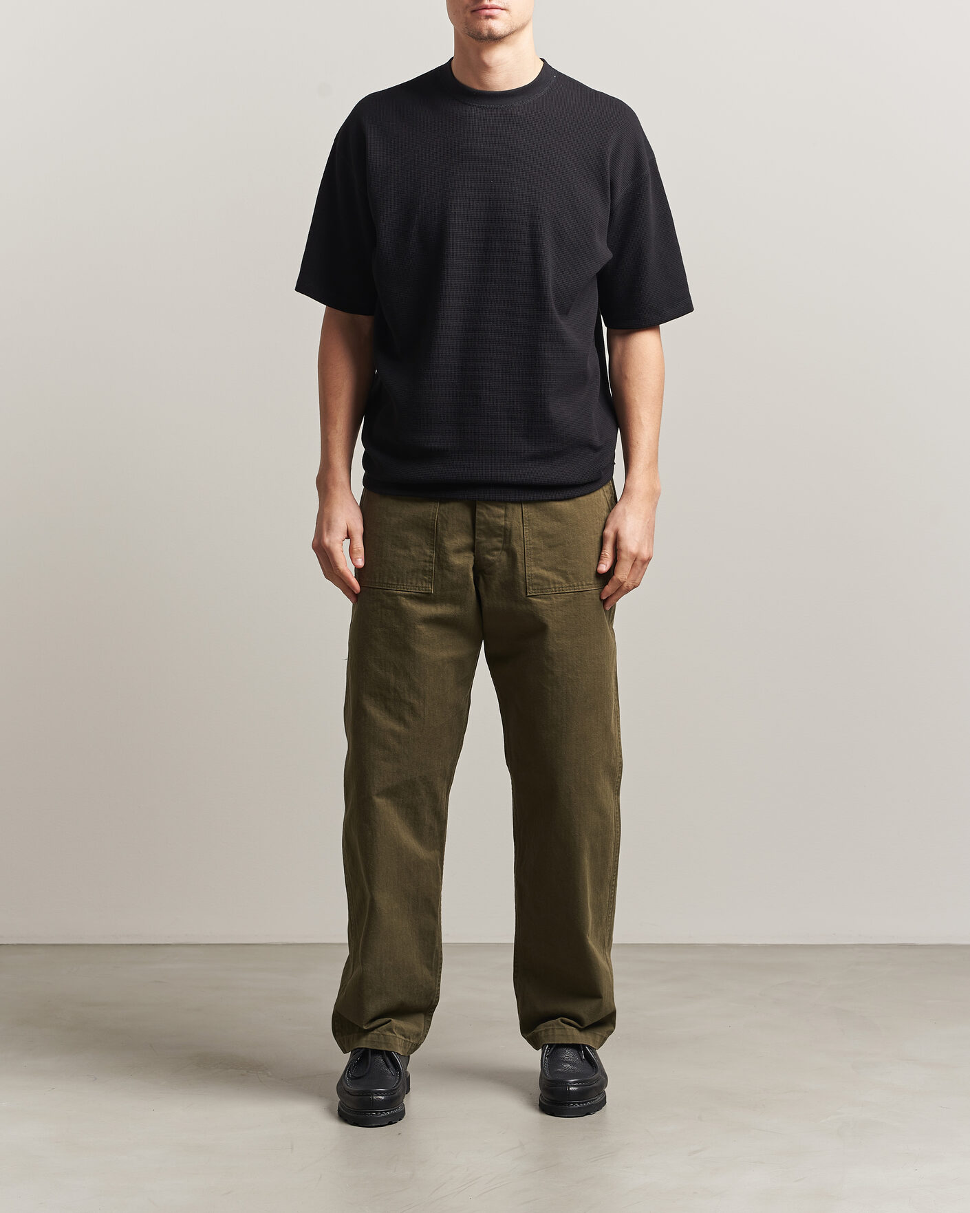 Herr | T-Shirts | orSlow | Waffle Cotton T-Shirt Black