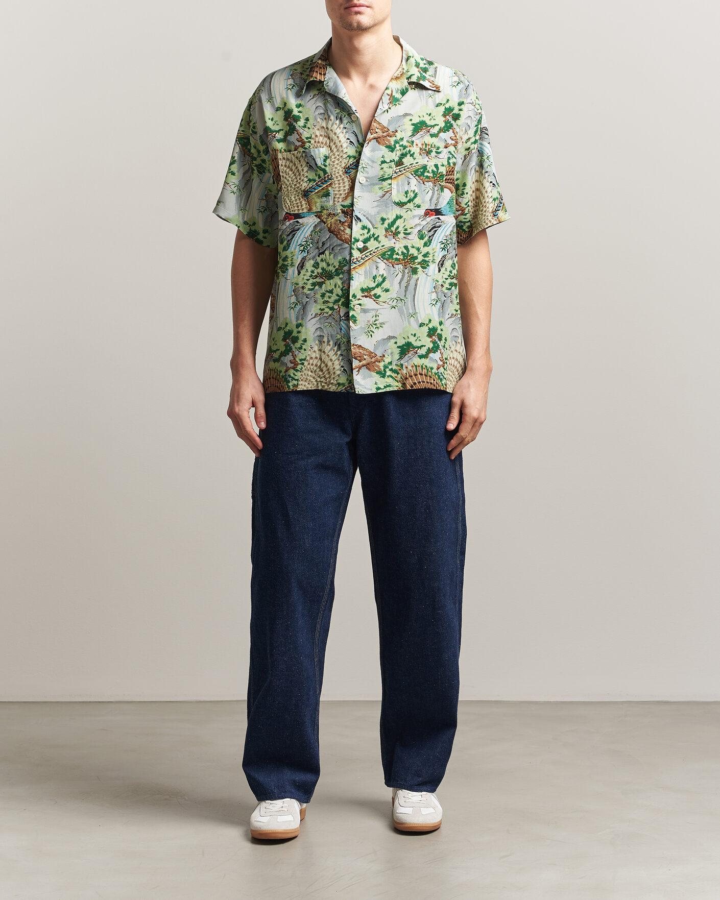 Herr | Skjortor | orSlow | Peacock Garden Hawaiian Shirt Green