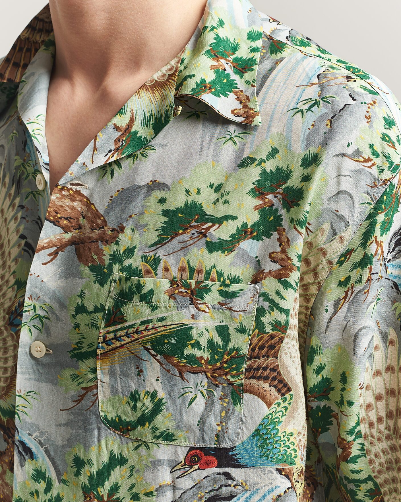 Herr | Skjortor | orSlow | Peacock Garden Hawaiian Shirt Green