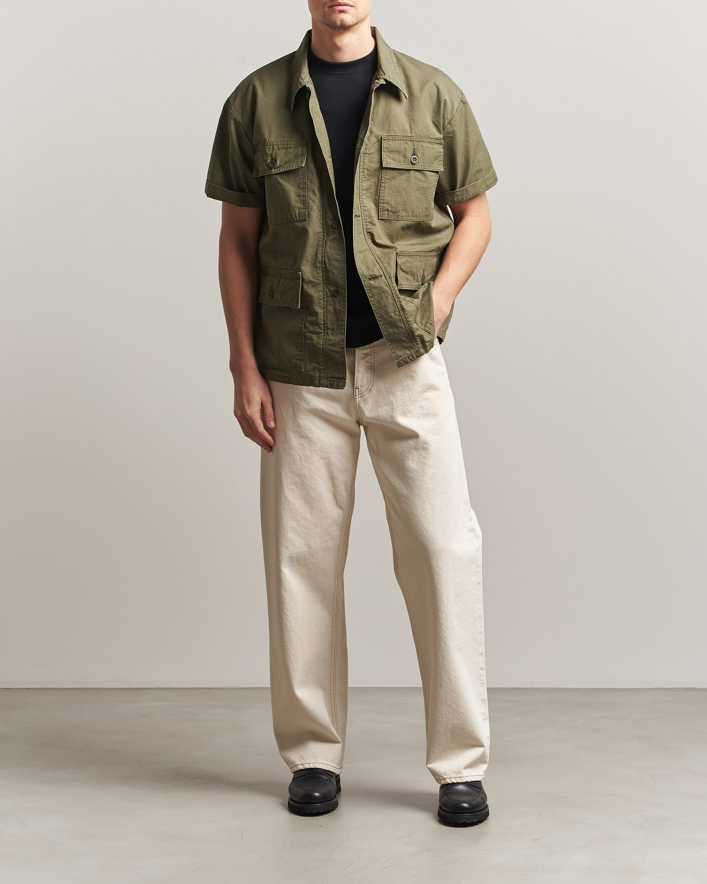 Herr | Skjortor | orSlow | Short Sleeve Utility Shirt Army Green