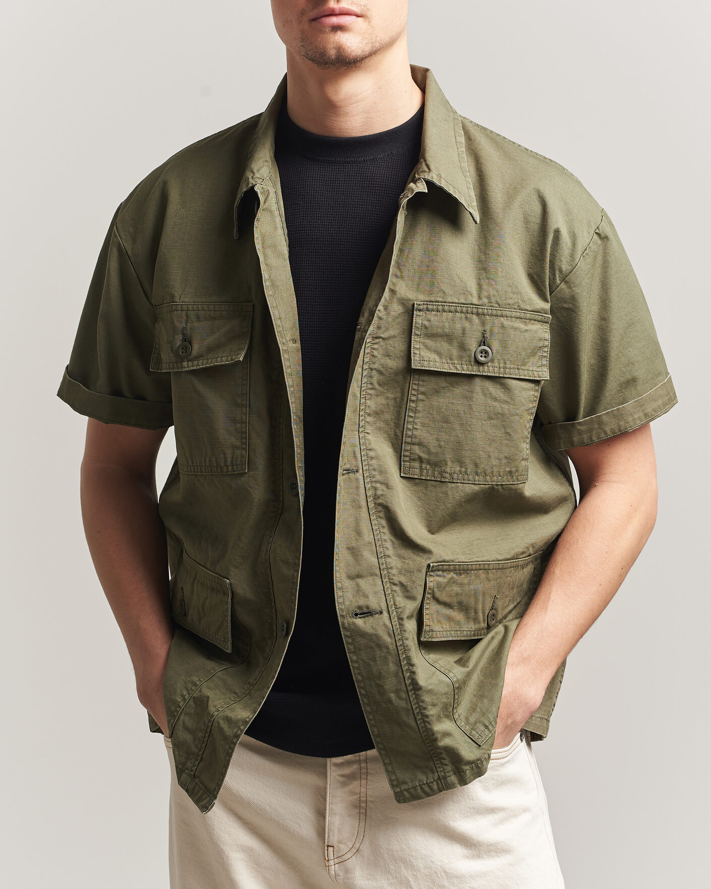 Herr | Skjortor | orSlow | Short Sleeve Utility Shirt Army Green