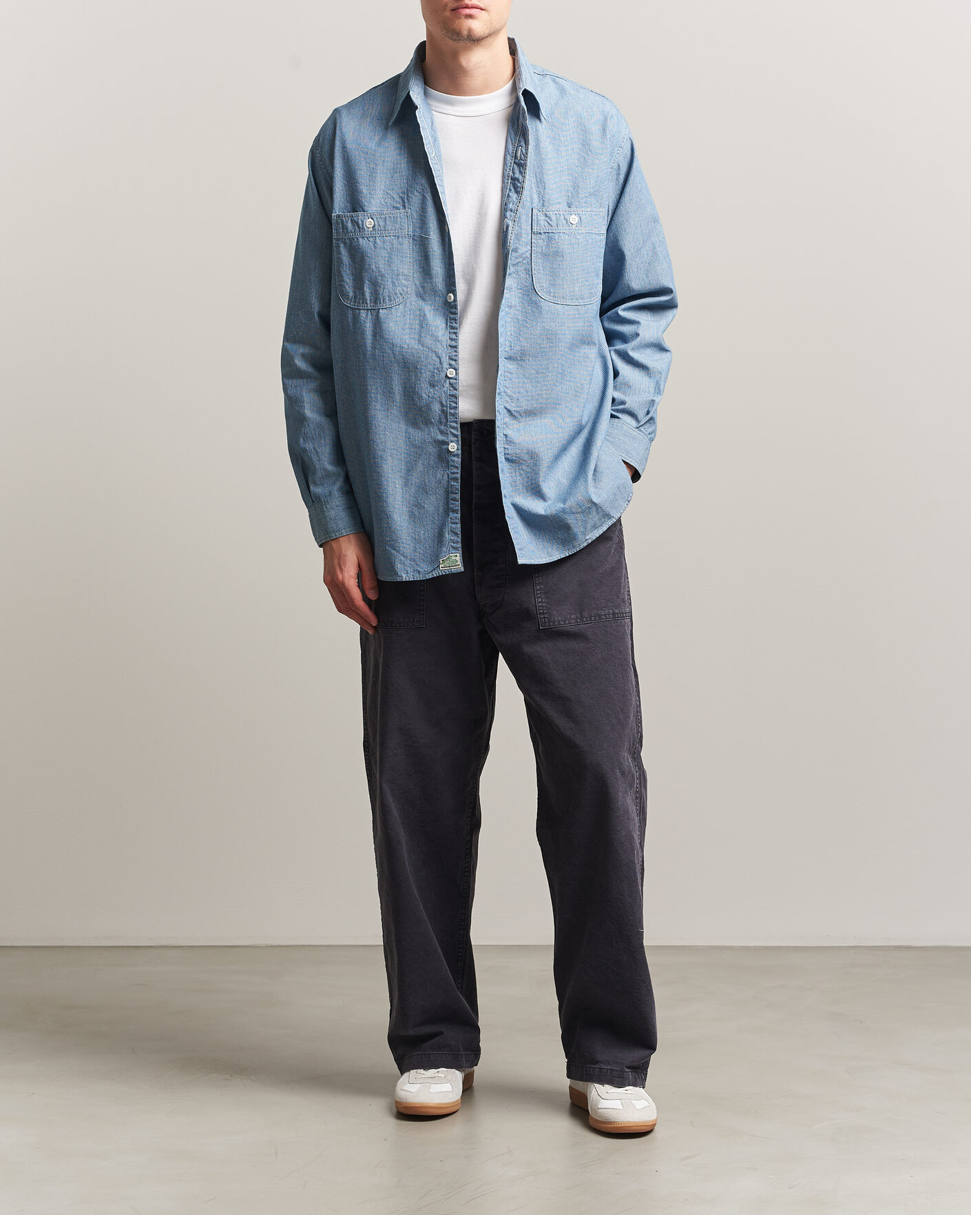 Herr | Skjortor | orSlow | Relax Fit Chambray Work Shirt Hickory Stirpe