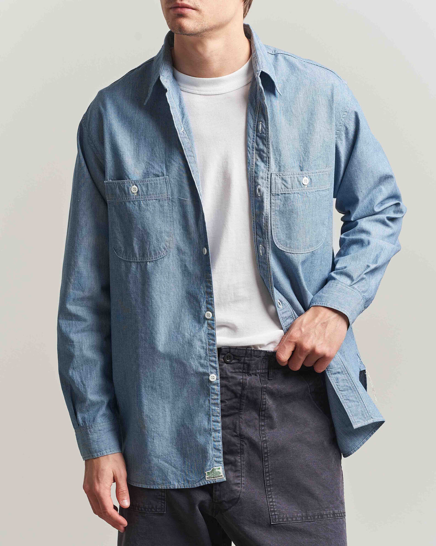 Herr | Skjortor | orSlow | Relax Fit Chambray Work Shirt Hickory Stirpe