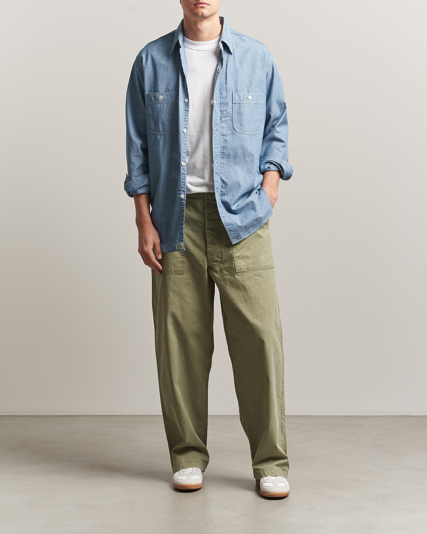 Herr | Byxor | orSlow | Summer Fatigue Pants Washed Army Green