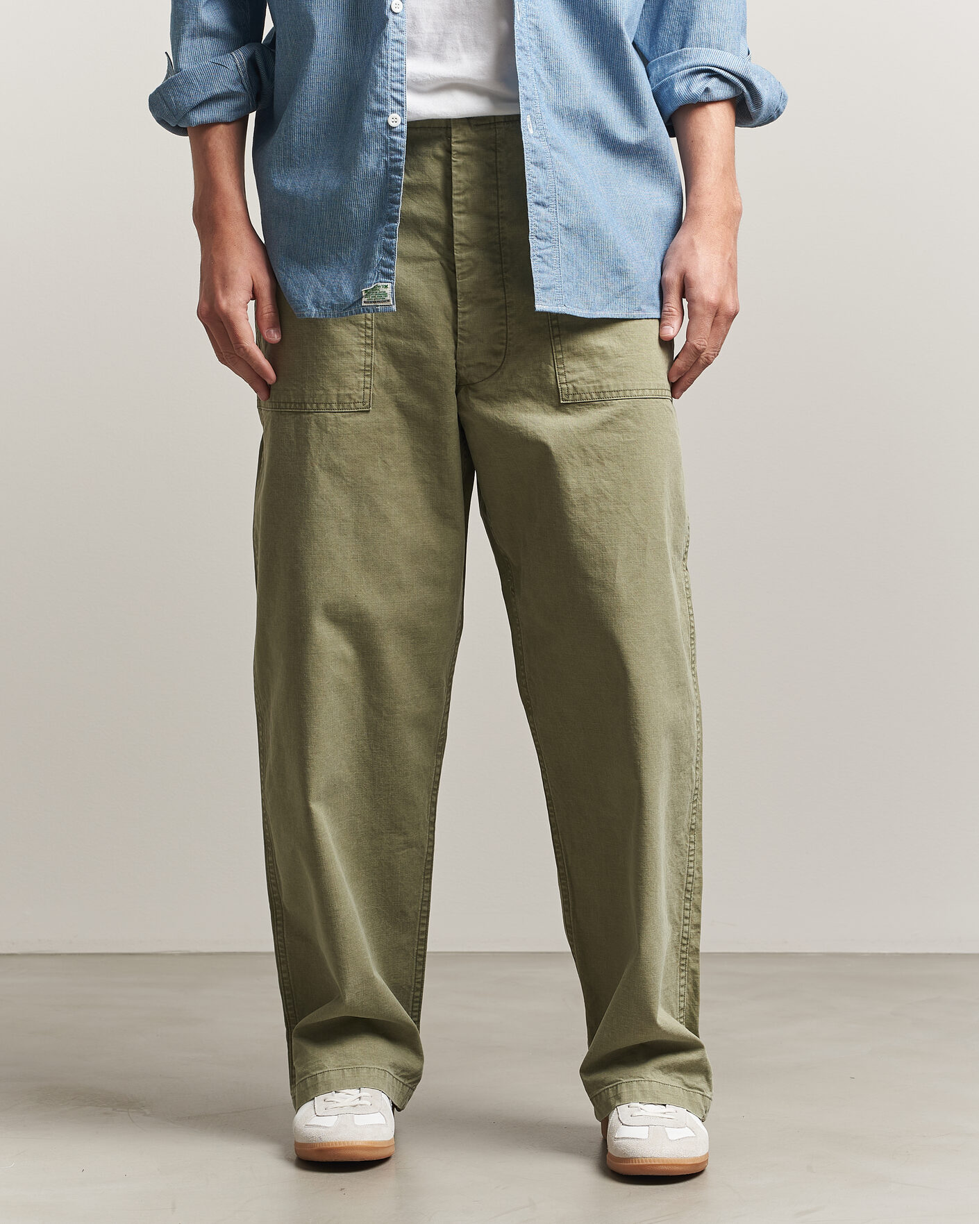 Herr | Byxor | orSlow | Summer Fatigue Pants Washed Army Green