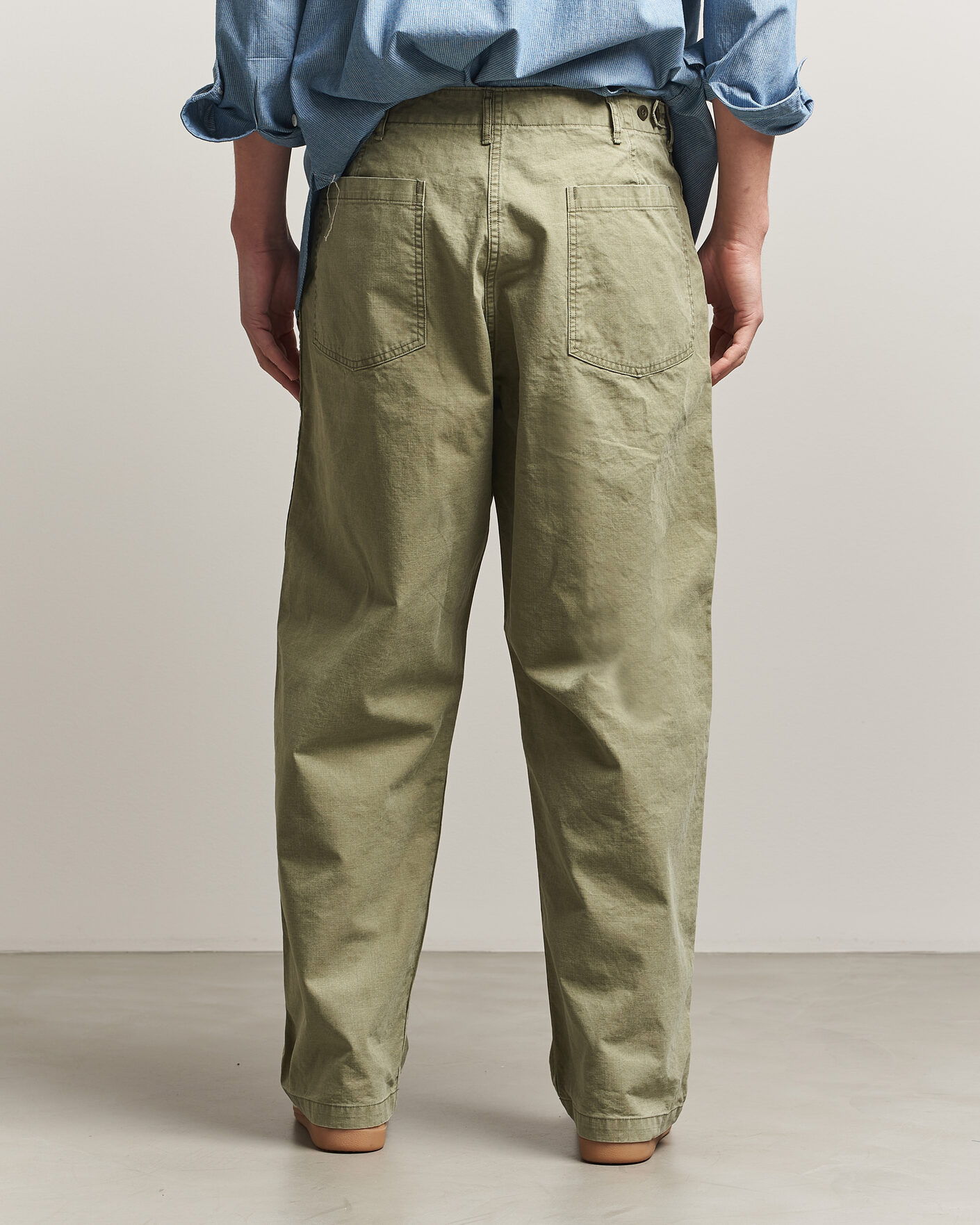 Herr | Byxor | orSlow | Summer Fatigue Pants Washed Army Green